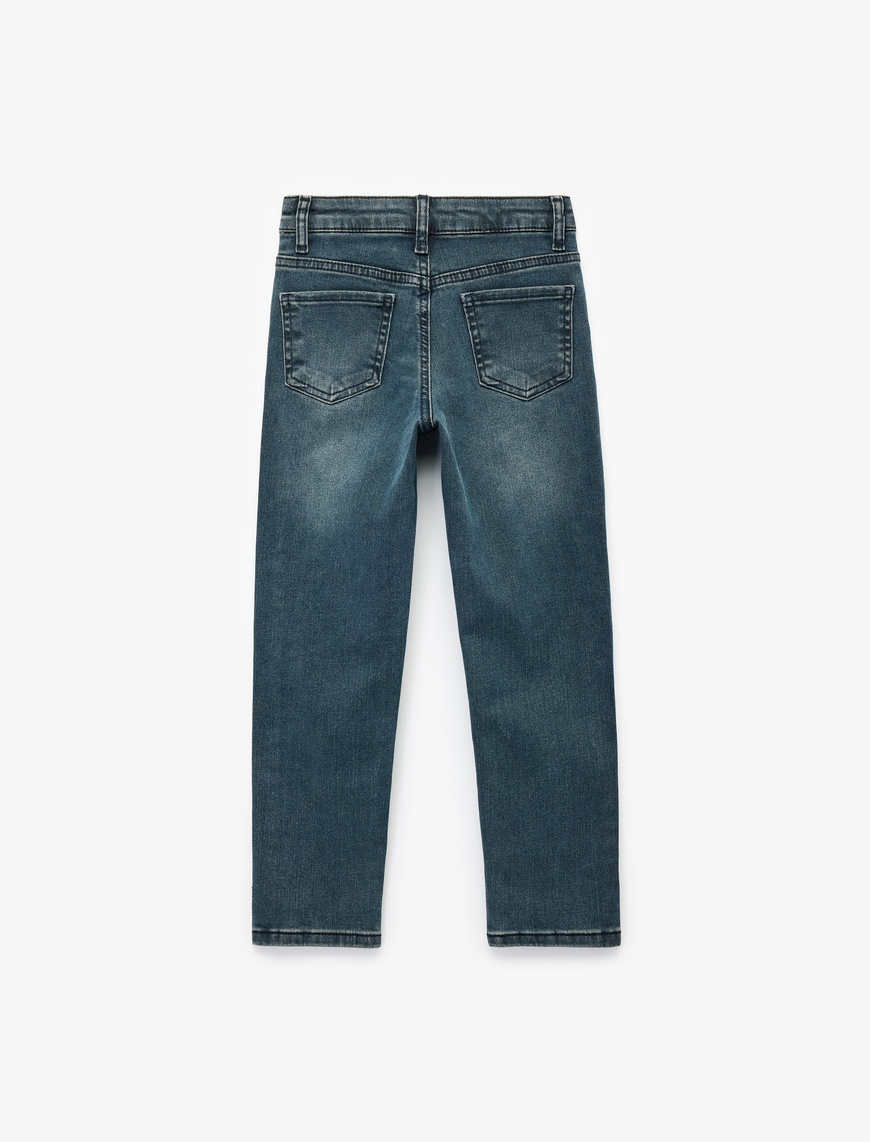  Erkek Çocuk Pamuklu Cep Detaylı Denim Pantolon - Straight Fit