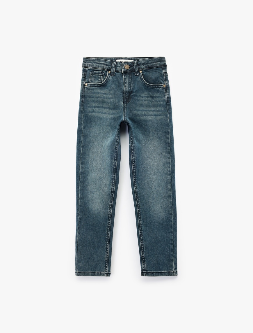  Erkek Çocuk Pamuklu Cep Detaylı Denim Pantolon - Straight Fit