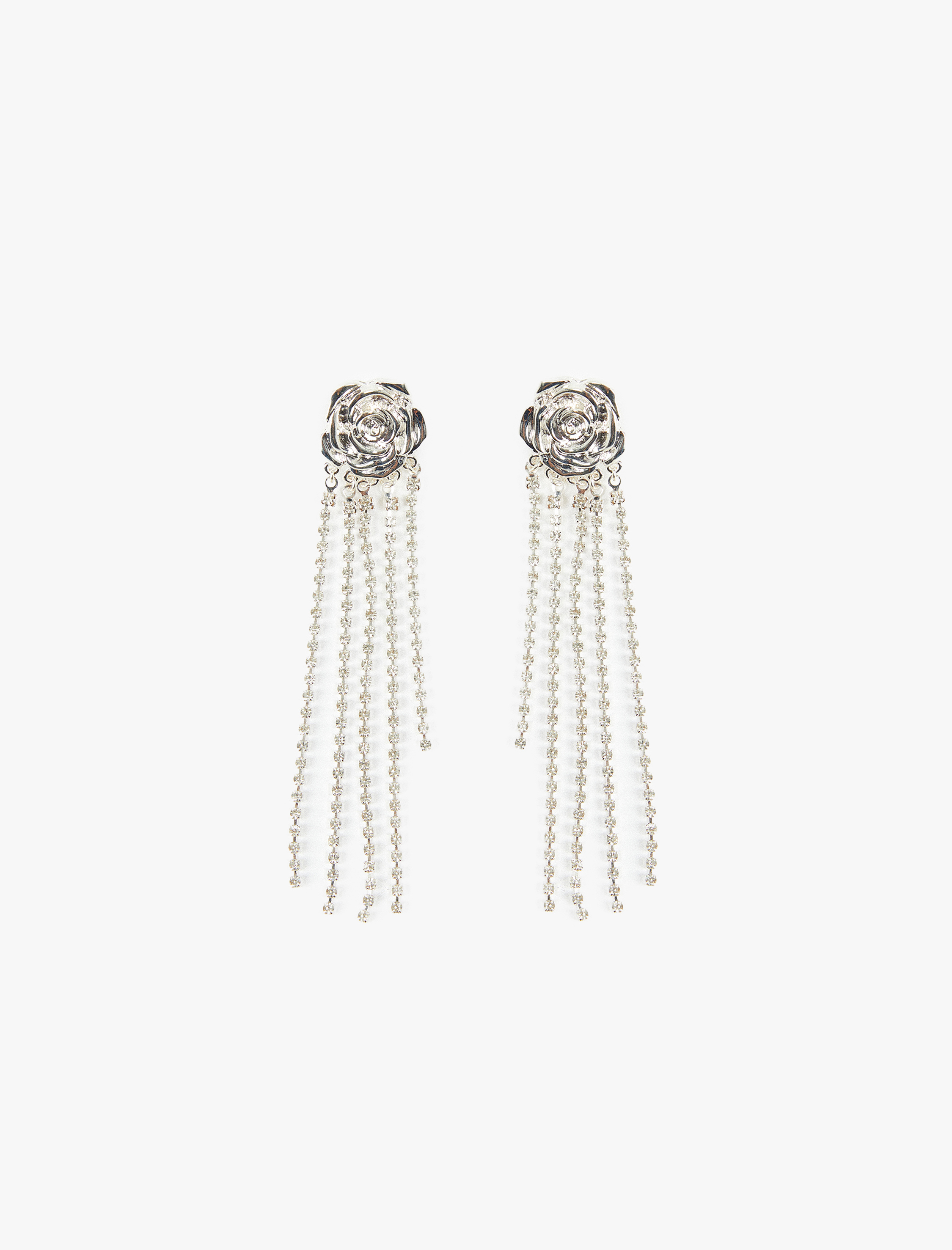  Kadın Taşlı Zincir Detaylı Sallantılı Gül Küpe - Koton X Sibil Çetinkaya