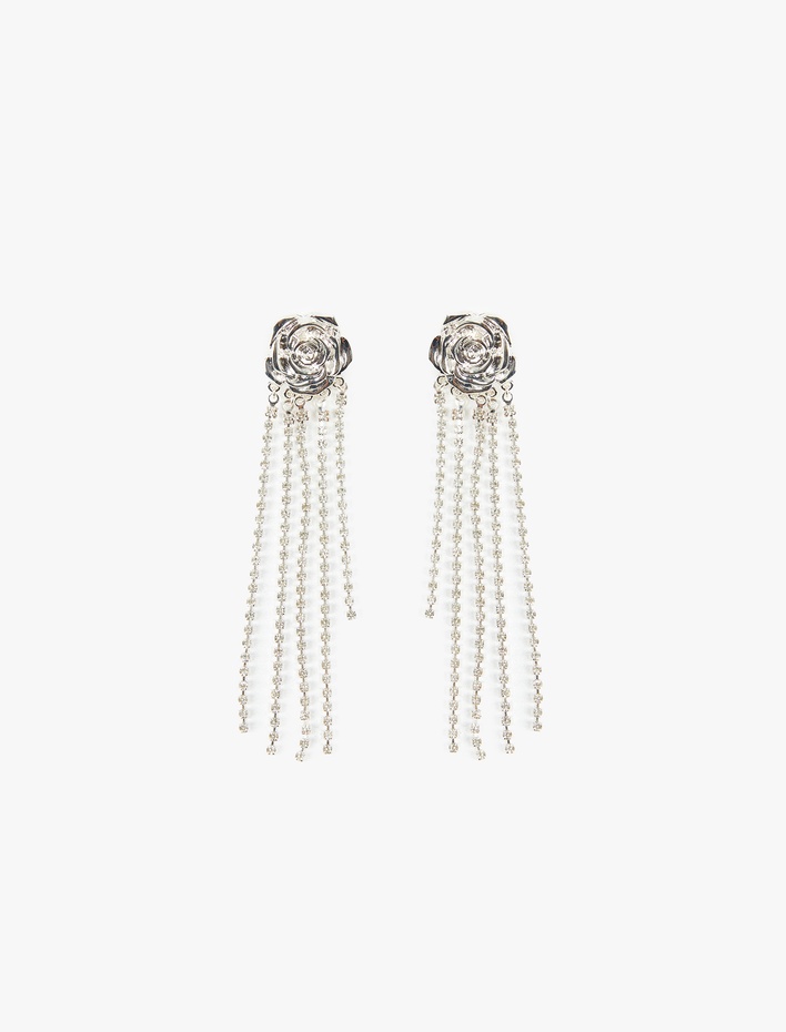 Kadın Taşlı Zincir Detaylı Sallantılı Gül Küpe - Koton X Sibil Çetinkaya