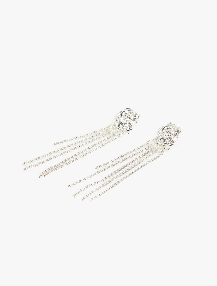 Kadın Taşlı Zincir Detaylı Sallantılı Gül Küpe - Koton X Sibil Çetinkaya