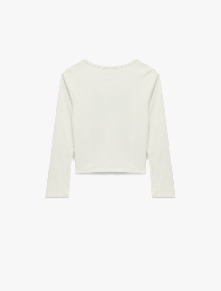 Kız Çocuk Pamuklu Uzun Kollu Bisiklet Yaka Fiyonk Baskılı Tişört