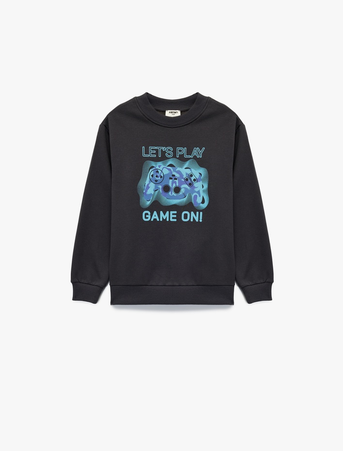 Erkek Çocuk Uzun Kollu Bisiklet Yaka Baskılı Pamuklu Sweatshirt