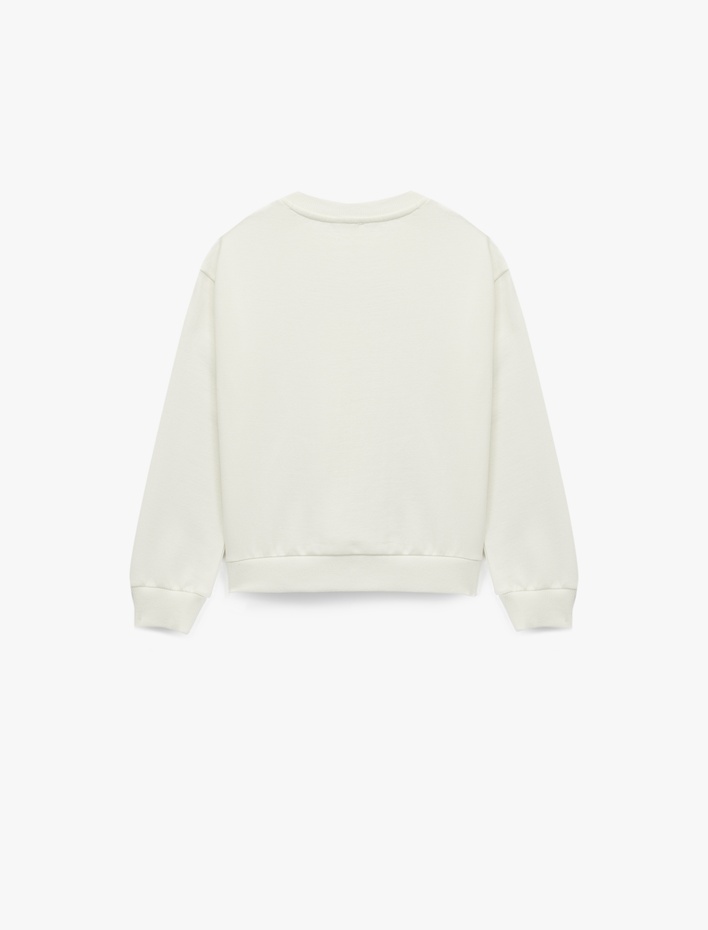 Kız Çocuk Pamuklu Uzun Kollu Bisiklet Yaka Kedi Baskılı Sweatshirt