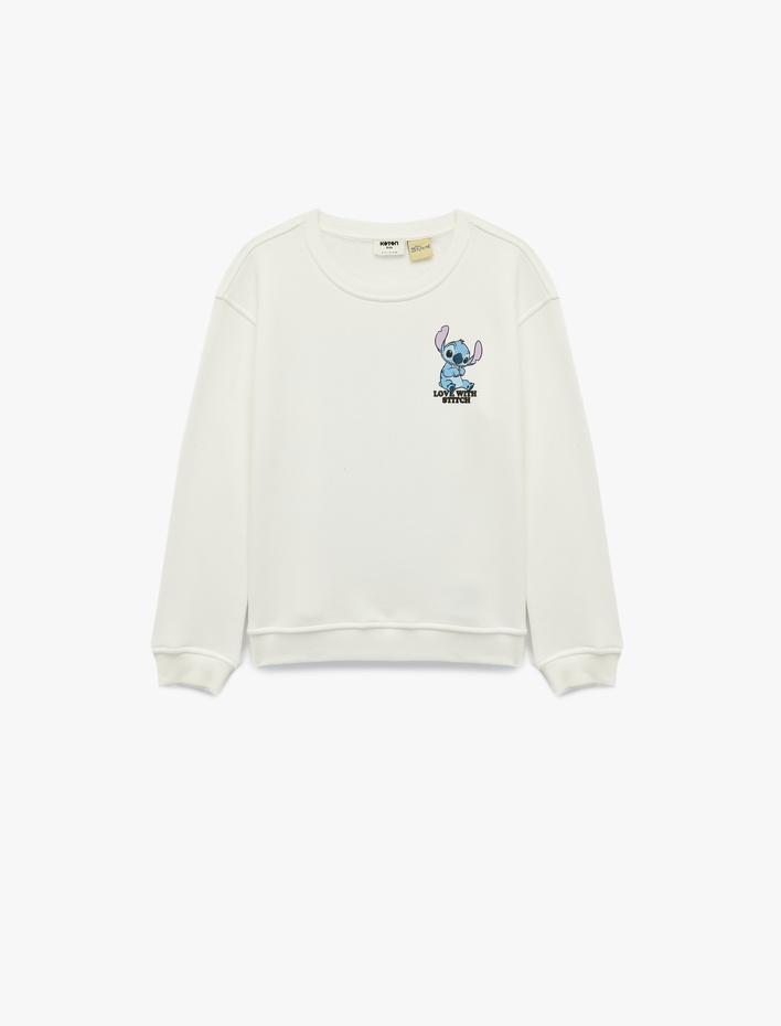 Kız Çocuk Lisanslı Uzun Kollu Bisiklet Yaka Stitch Baskılı Sweatshirt
