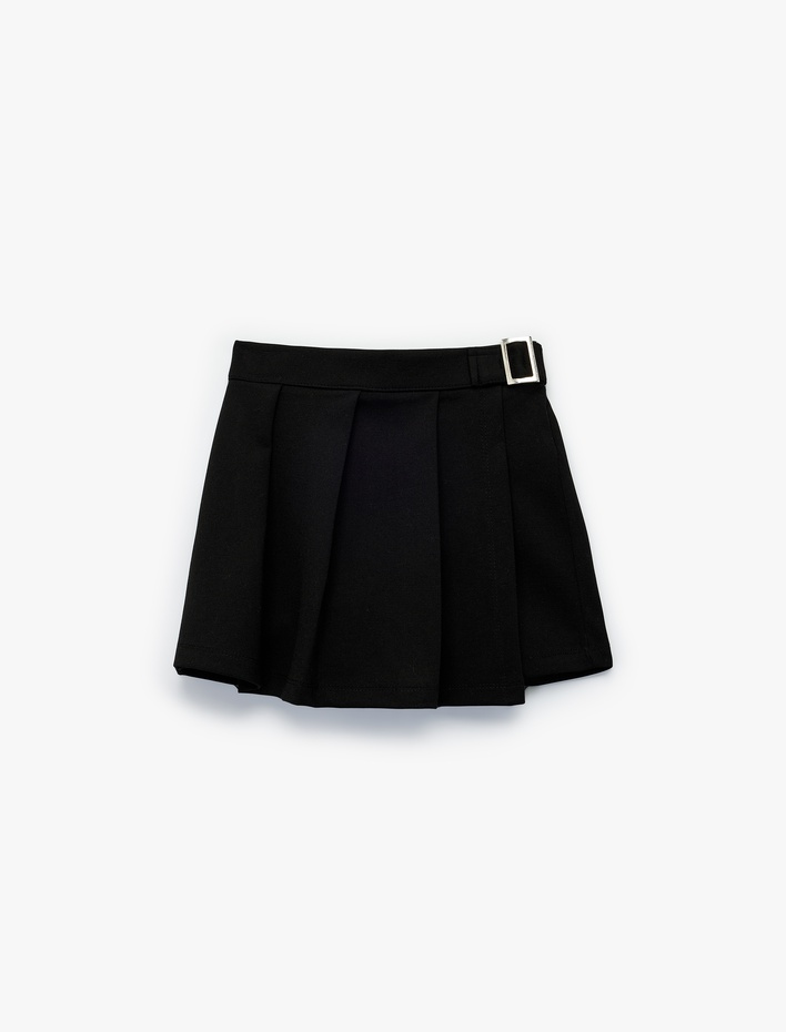 Kız Çocuk Toka Detaylı Viskon Karışımlı Pileli Etek