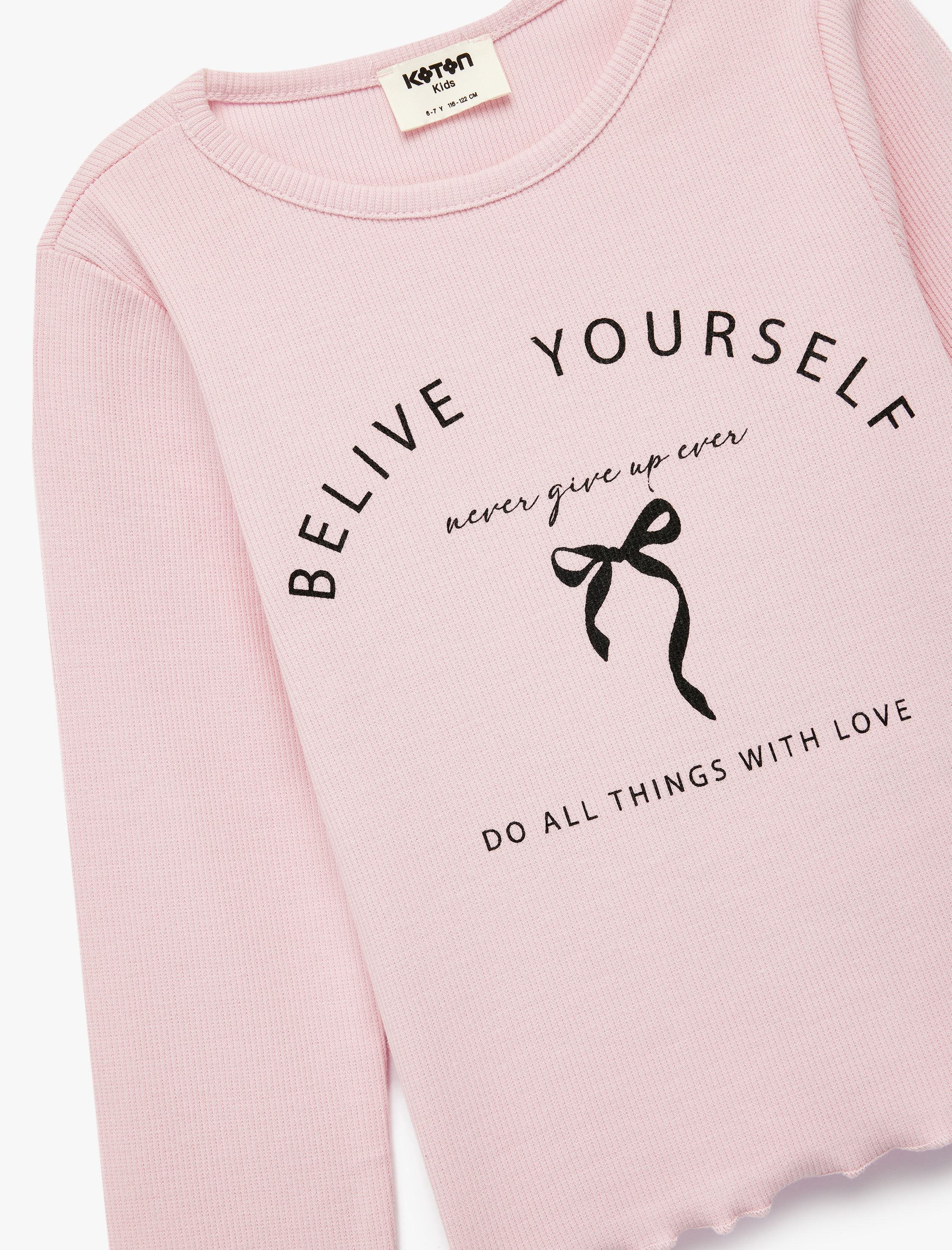  Kız Çocuk Pamuklu Baskılı Uzun Kollu Bisiklet Yaka Tişört