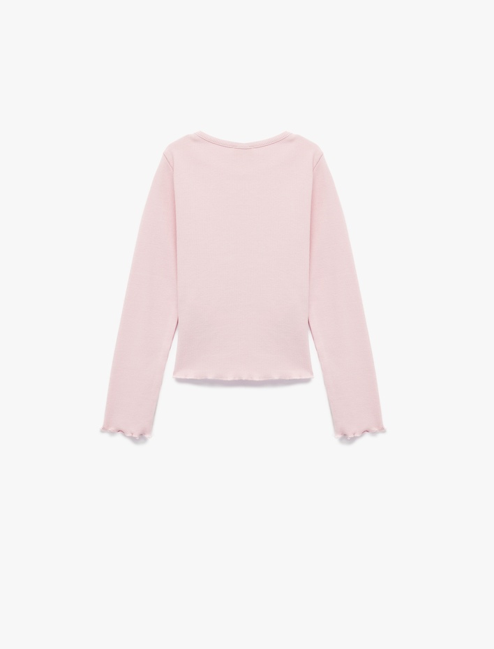 Kız Çocuk Pamuklu Baskılı Uzun Kollu Bisiklet Yaka Tişört