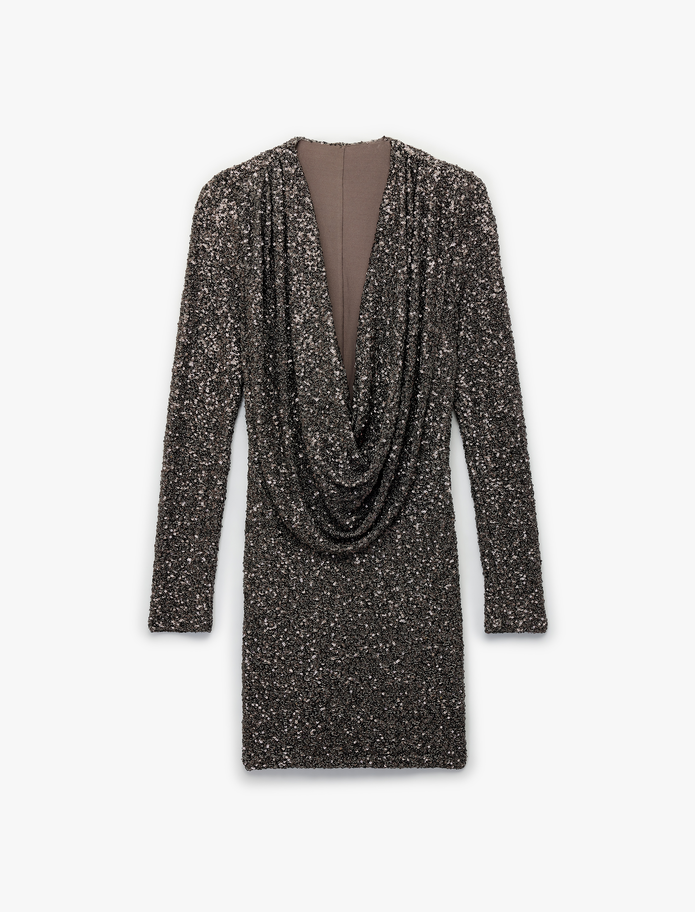   Koton X Sibil Çetinkaya - Uzun Kollu Degaje Yaka Pullu Payetli Mini Abiye Elbise