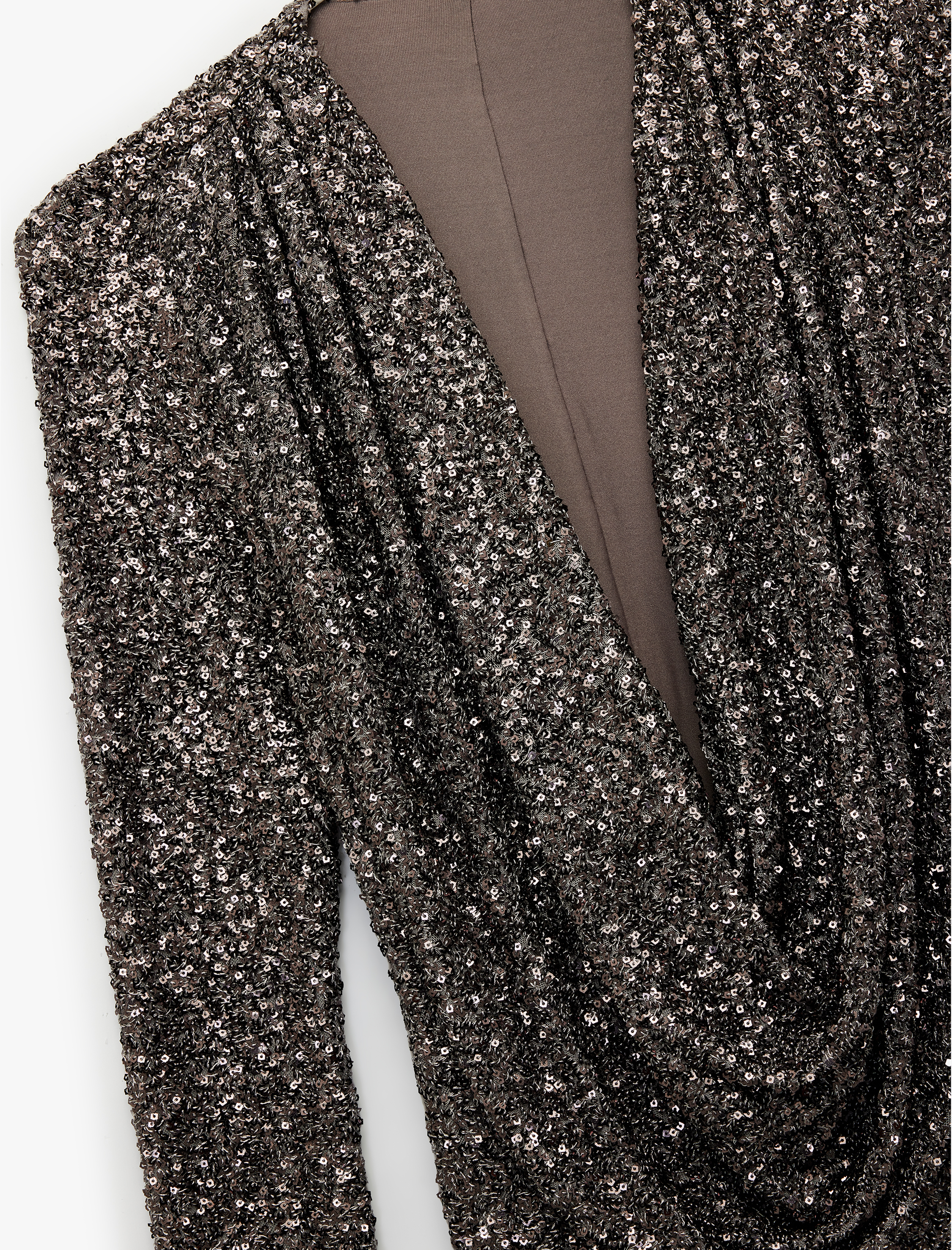   Koton X Sibil Çetinkaya - Uzun Kollu Degaje Yaka Pullu Payetli Mini Abiye Elbise