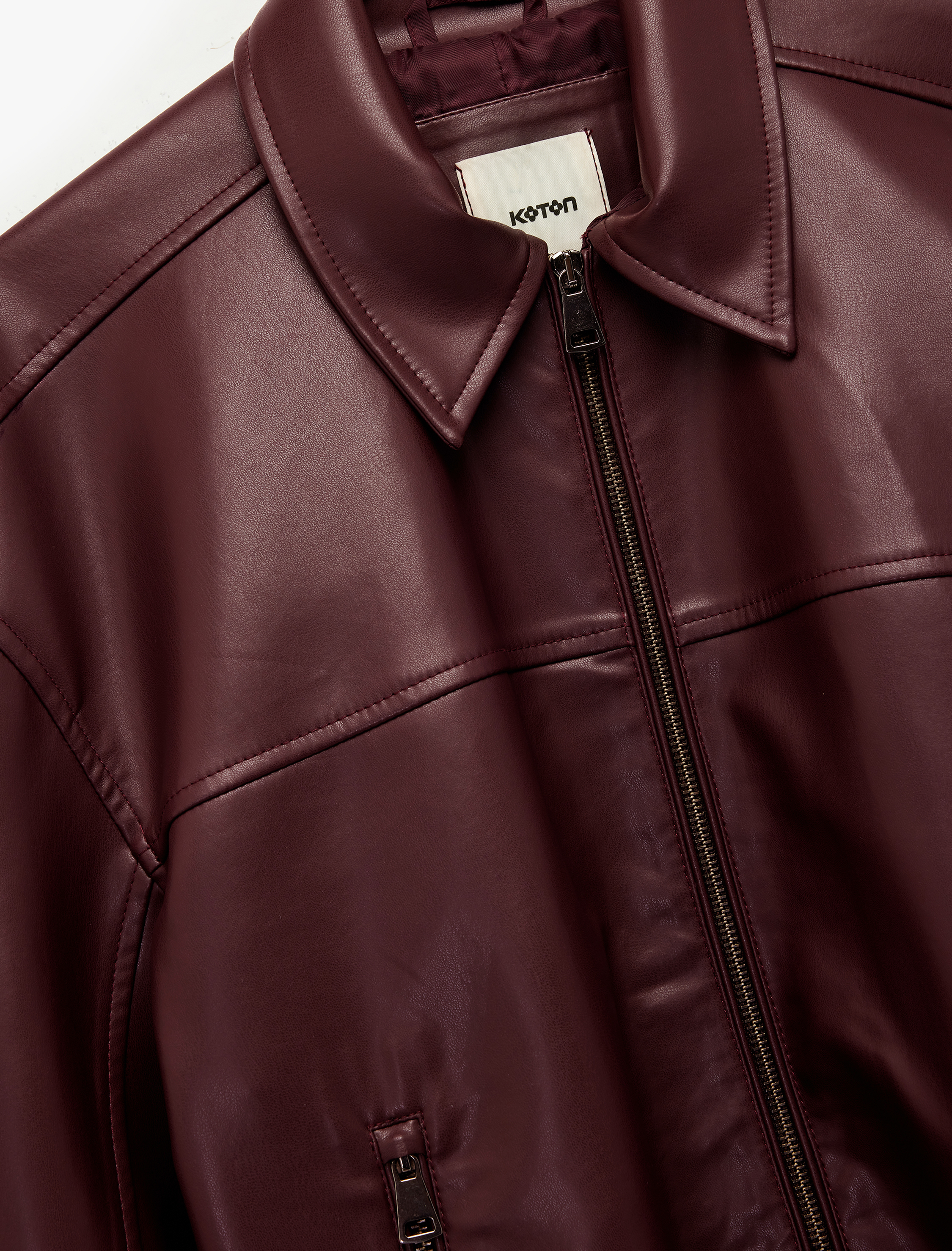   Koton X Sibil Çetinkaya - Cepli Fermuarlı Uzun Kollu Suni Deri Bomber Ceket