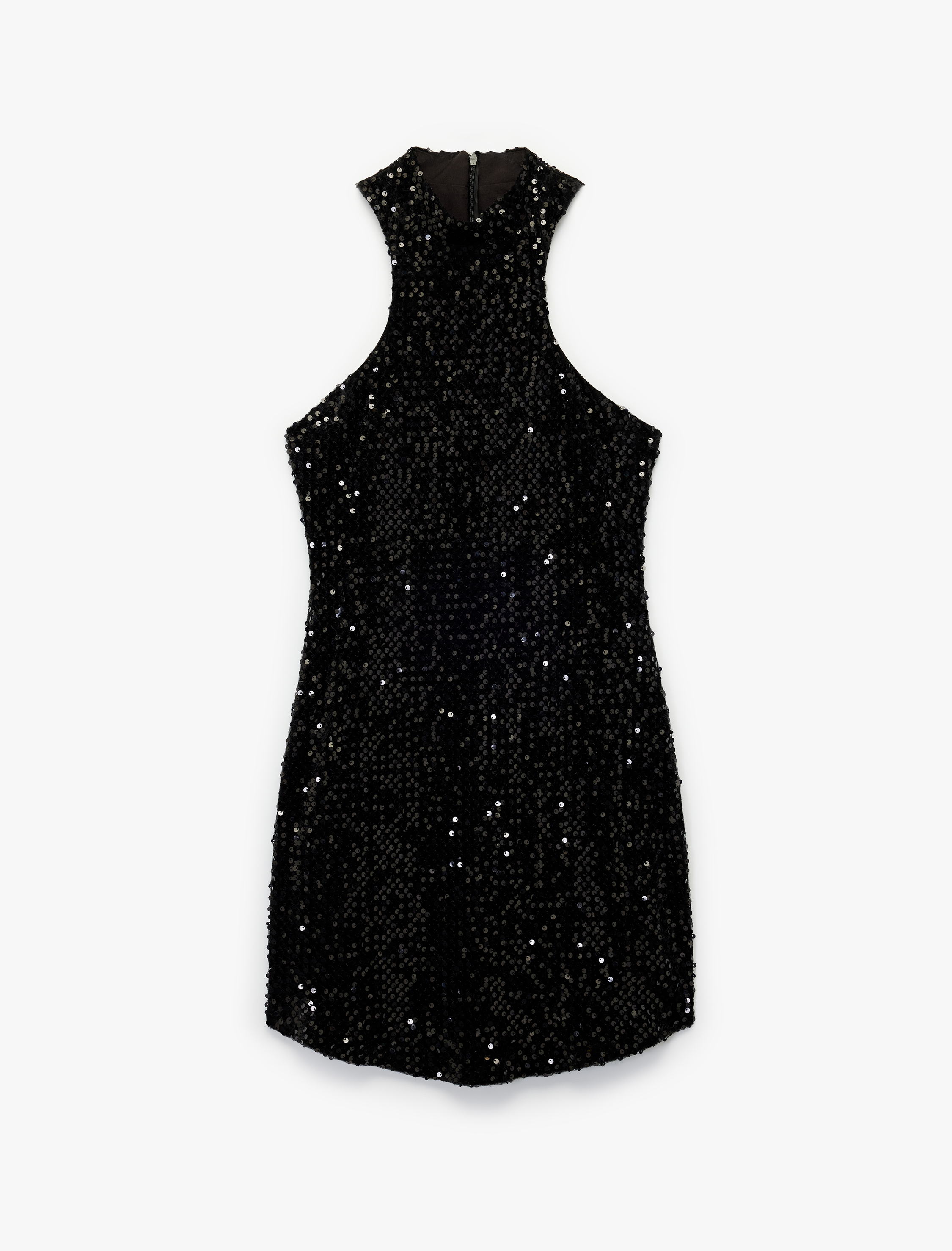   Koton X Sibil Çetinkaya - Kolsuz Halter Yaka Pullu Payetli Mini Abiye Elbise