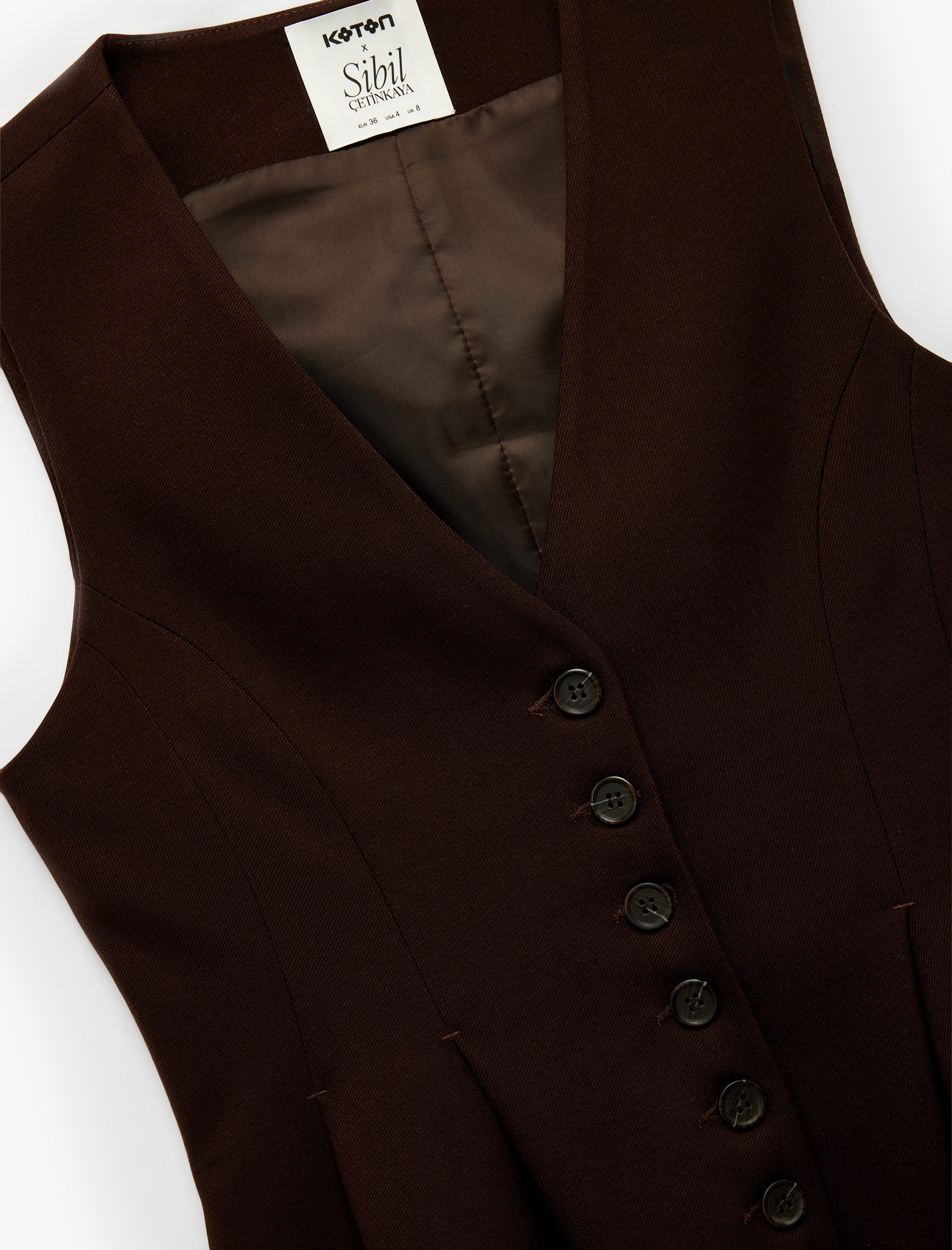   Koton X Sibil Çetinkaya - Düğmeli V Yaka Peplum Blazer Yelek