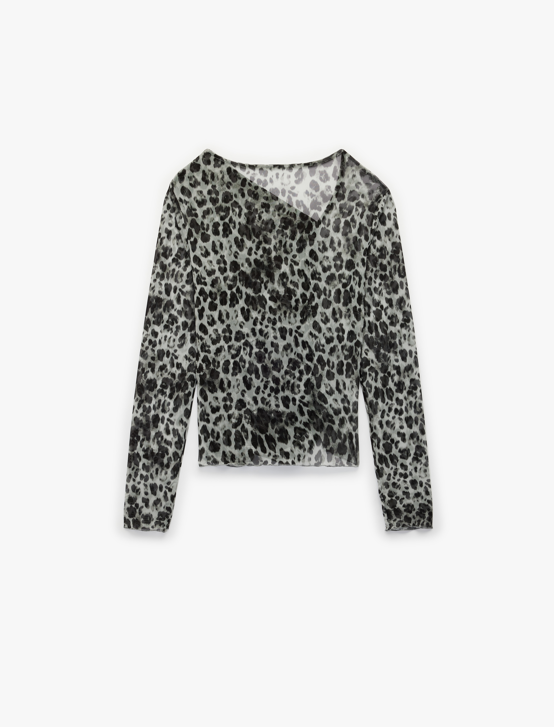   Koton X Sibil Çetinkaya - Uzun Kollu Asimetrik Yaka Geyik Desenli Transparan Tül Bluz