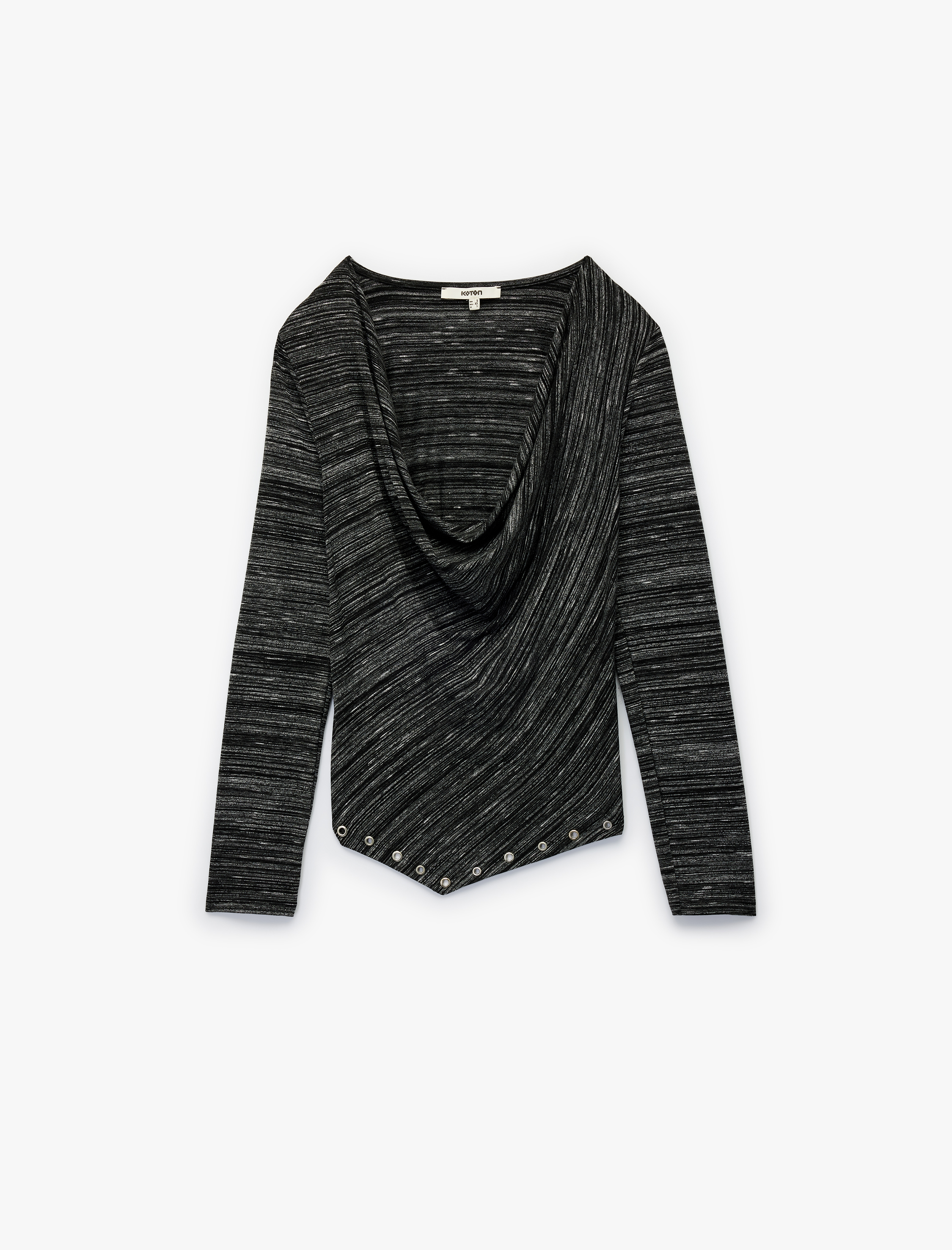   Koton X Sibil Çetinkaya - Uzun Kollu Kuş Gözü Detaylı Asimetrik Degaje Yaka Bluz