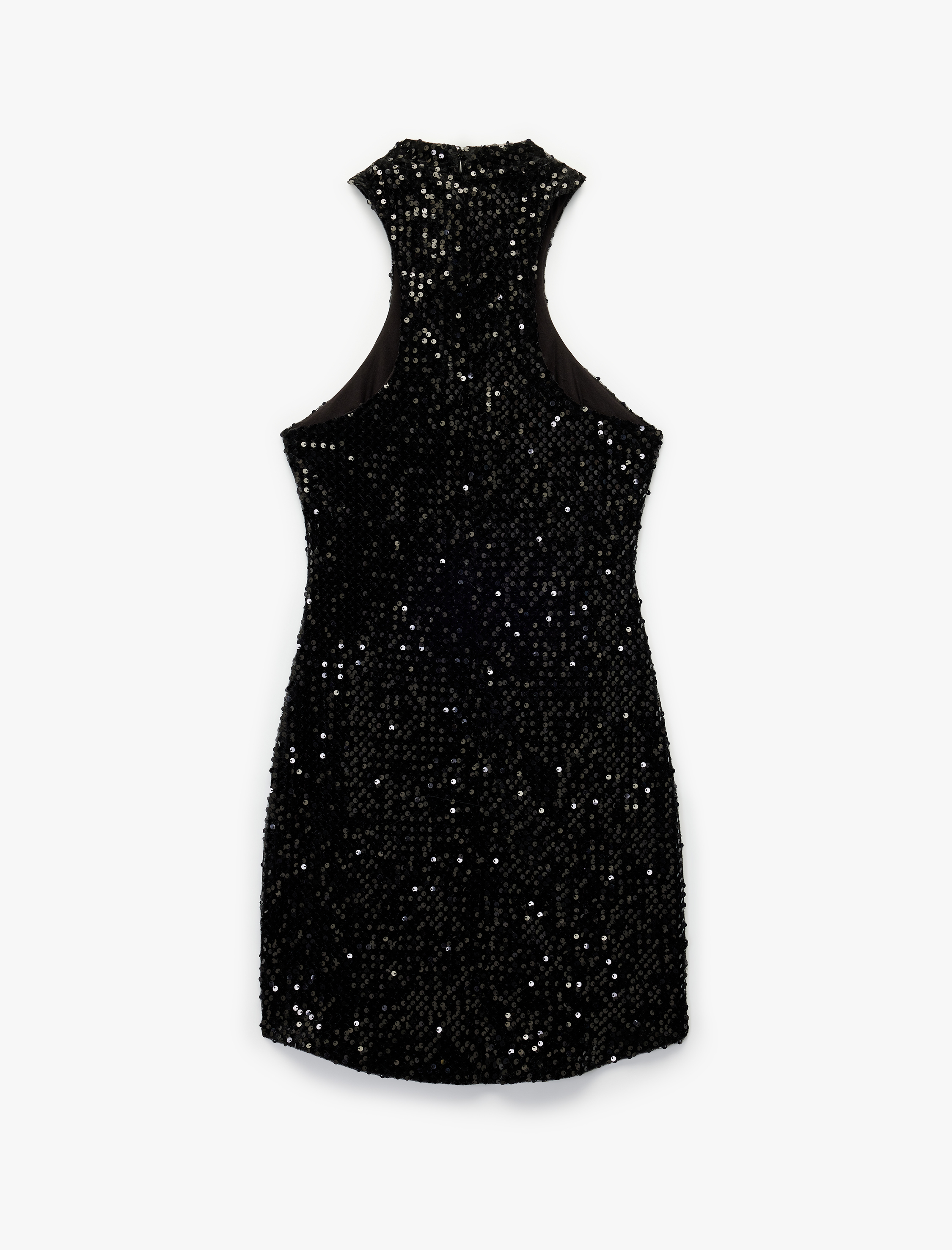   Koton X Sibil Çetinkaya - Kolsuz Halter Yaka Pullu Payetli Mini Abiye Elbise