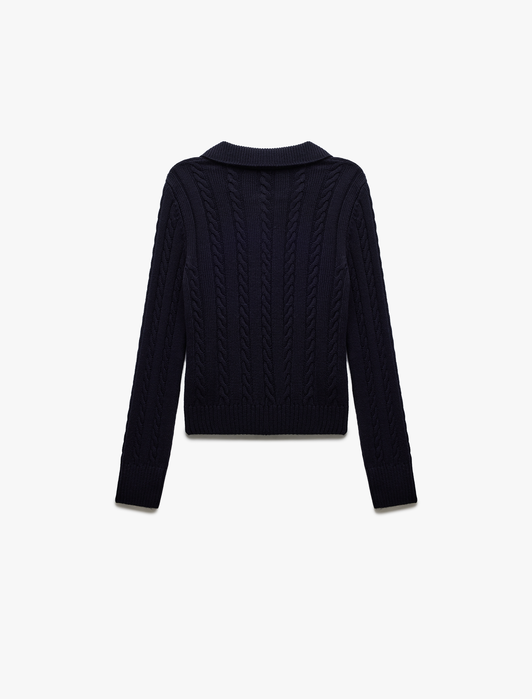   Saç Örgü Dokulu Polo Yaka Uzun Kollu Triko Kazak