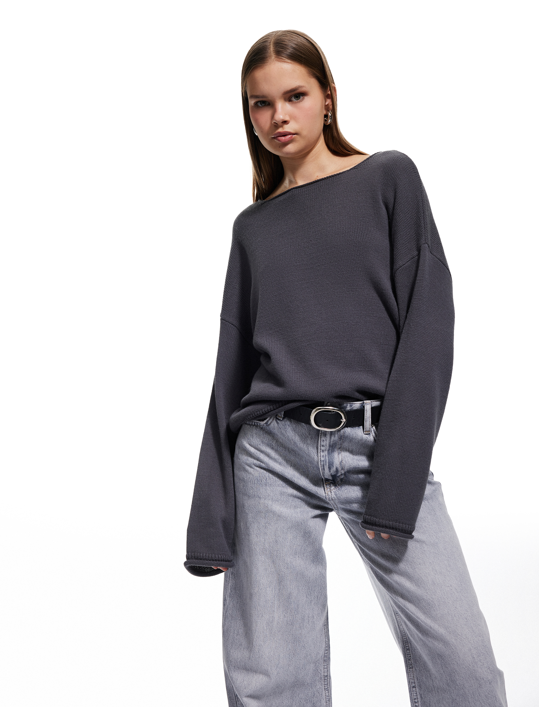   Kayık Yaka Triko Uzun Kollu Kazak