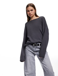 Kayık Yaka Triko Uzun Kollu Kazak