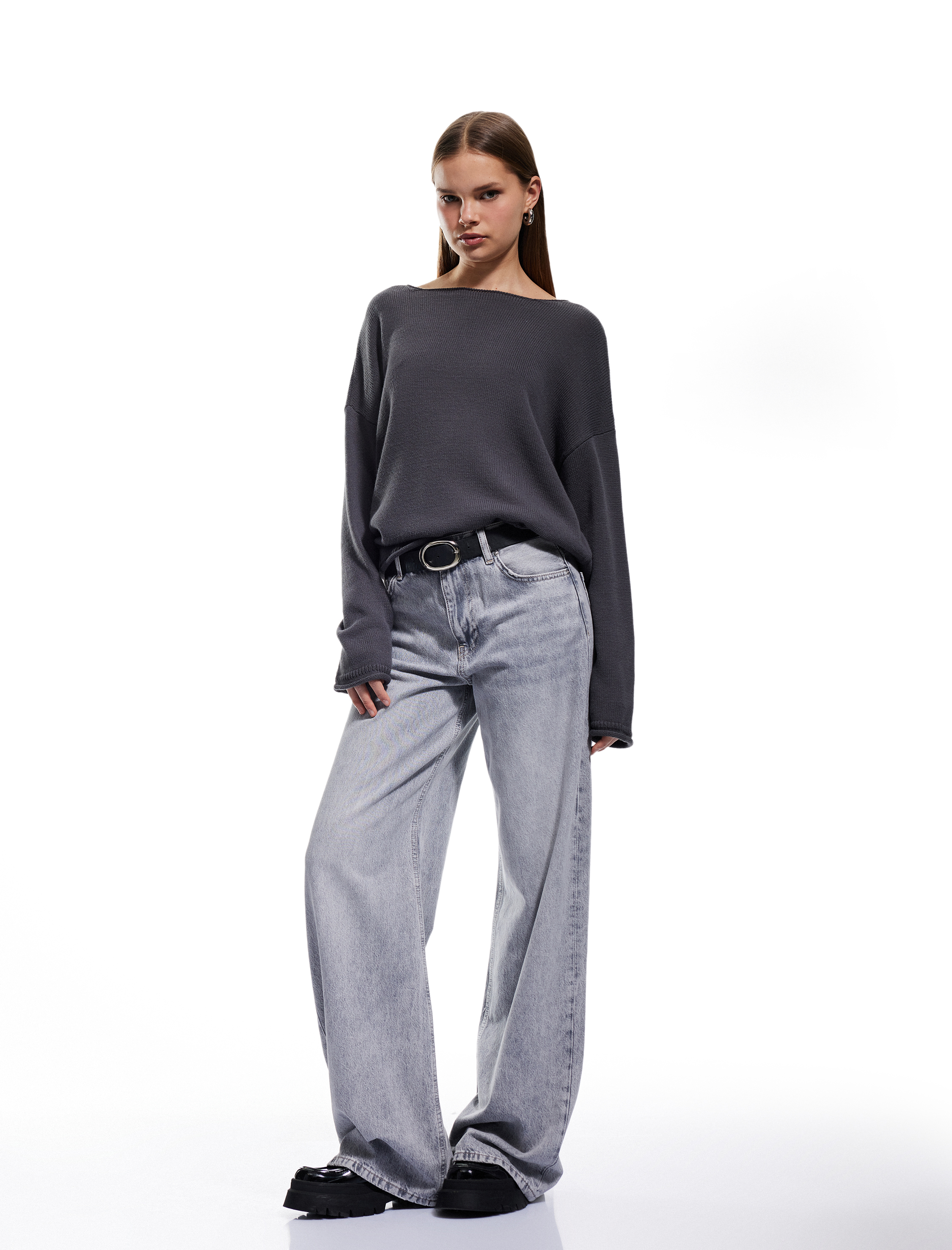   Kayık Yaka Triko Uzun Kollu Kazak