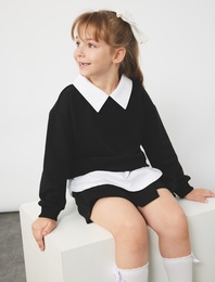 Gömlek Yaka Detaylı Uzun Kollu Okul Sweatshirt