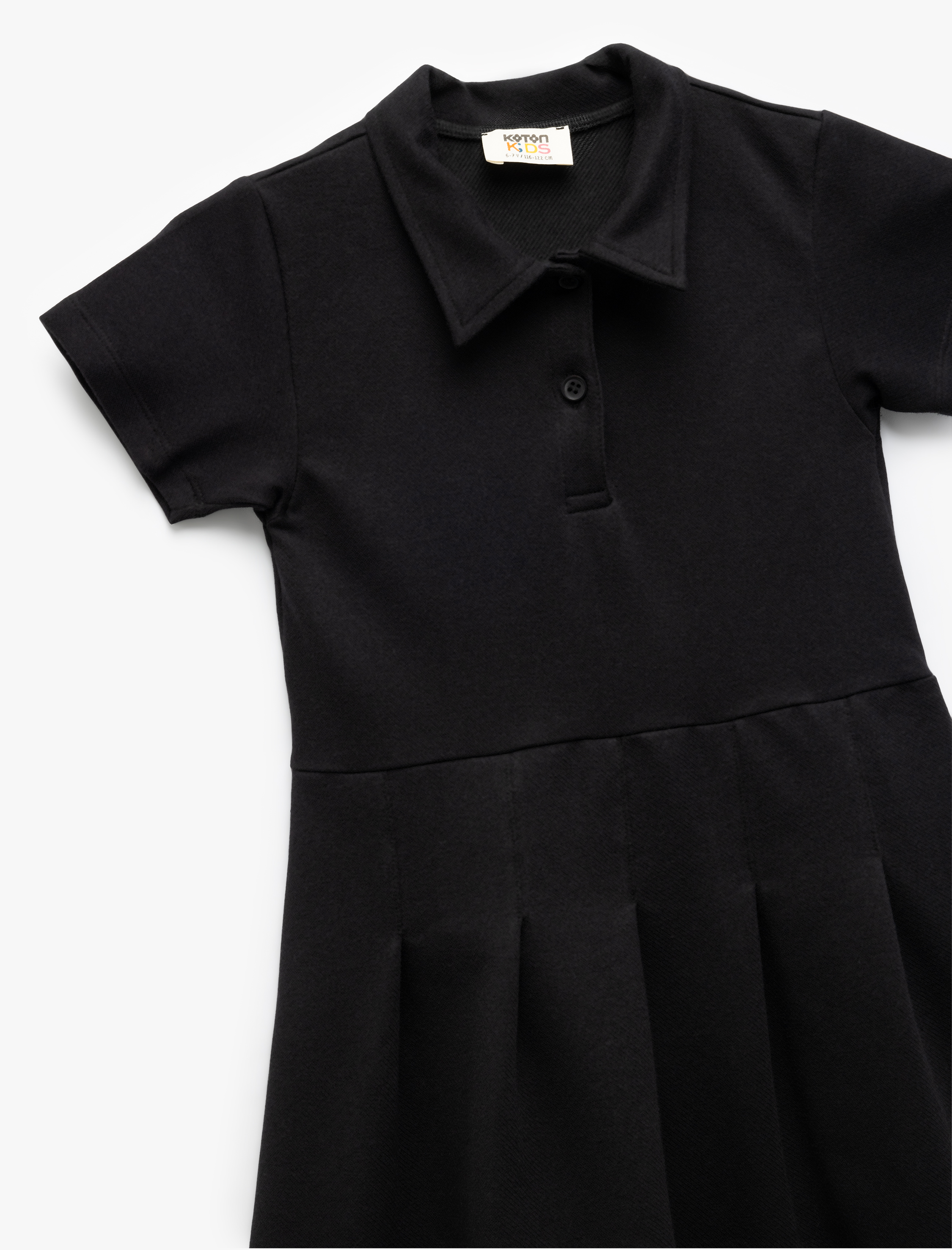  Kız Çocuk Kısa Kollu Düğme Kapamalı Pamuklu Okul Gömlek Elbise