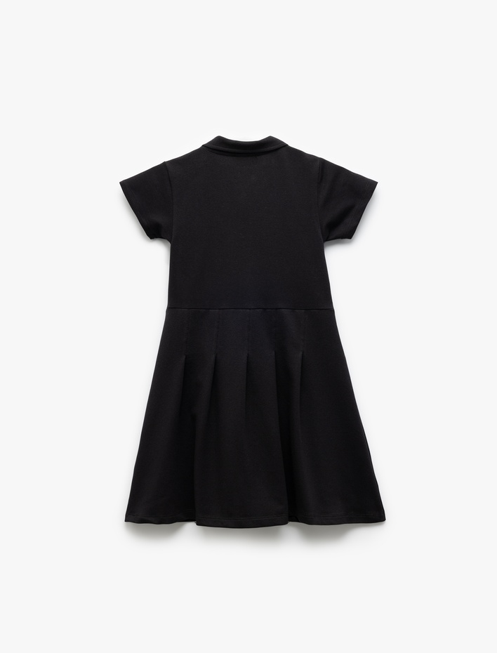 Kız Çocuk Kısa Kollu Düğme Kapamalı Pamuklu Okul Gömlek Elbise