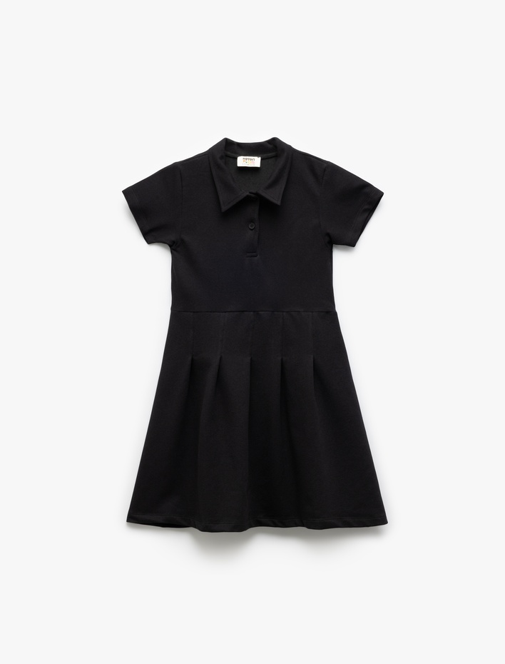 Kız Çocuk Kısa Kollu Düğme Kapamalı Pamuklu Okul Gömlek Elbise