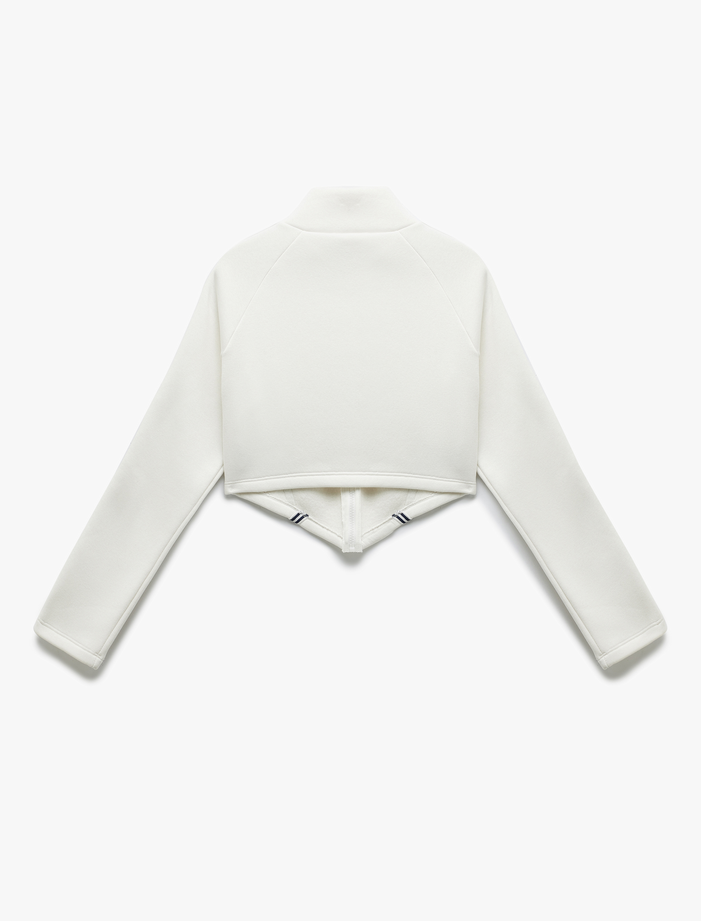   Şerit Detaylı Dik Yaka Üç İplik Şardonlu Fermuarlı Crop Sweatshirt