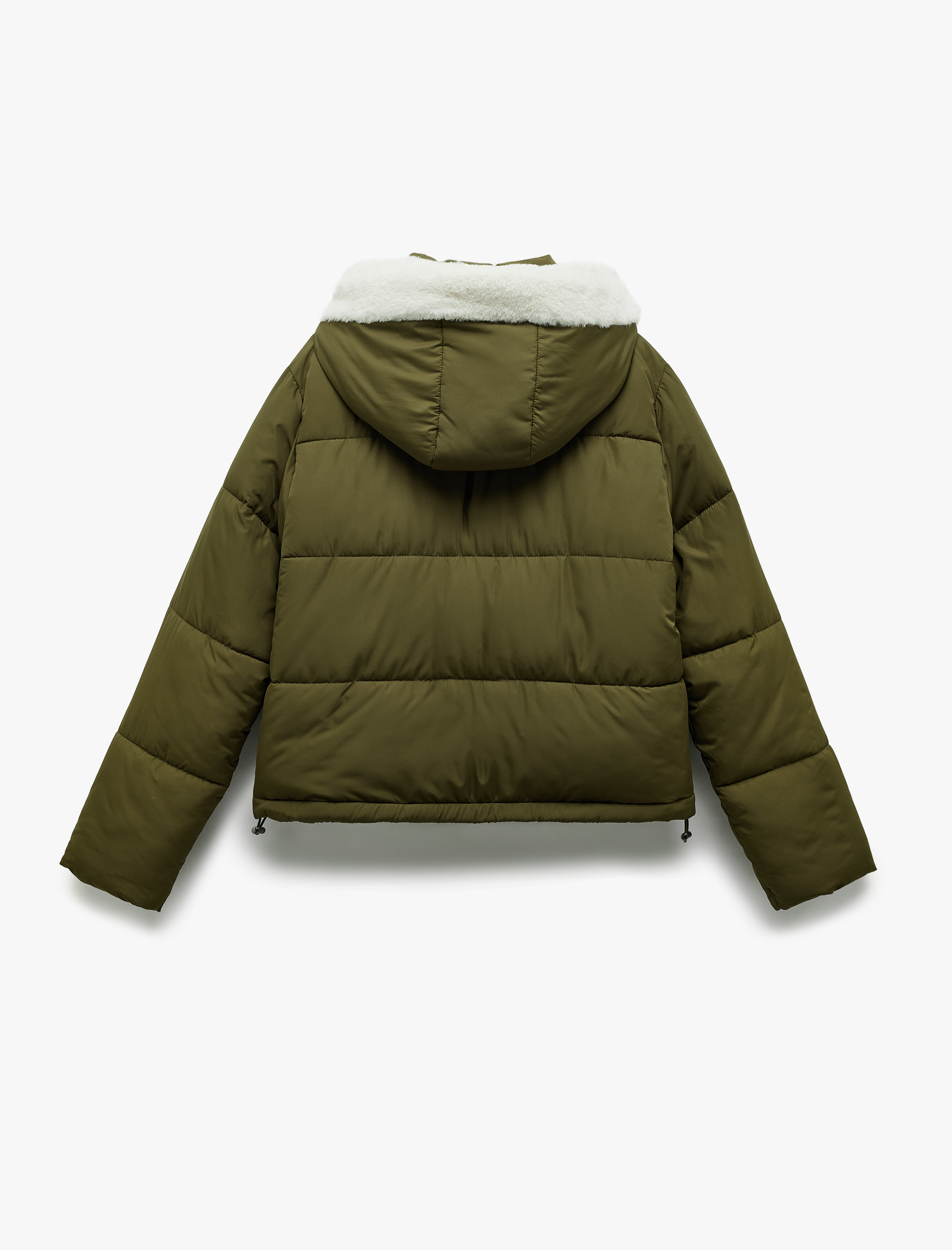   Kapüşonlu Fermuarlı İçi Peluş Çıtçıt Düğmeli Cepli Şişme Mont