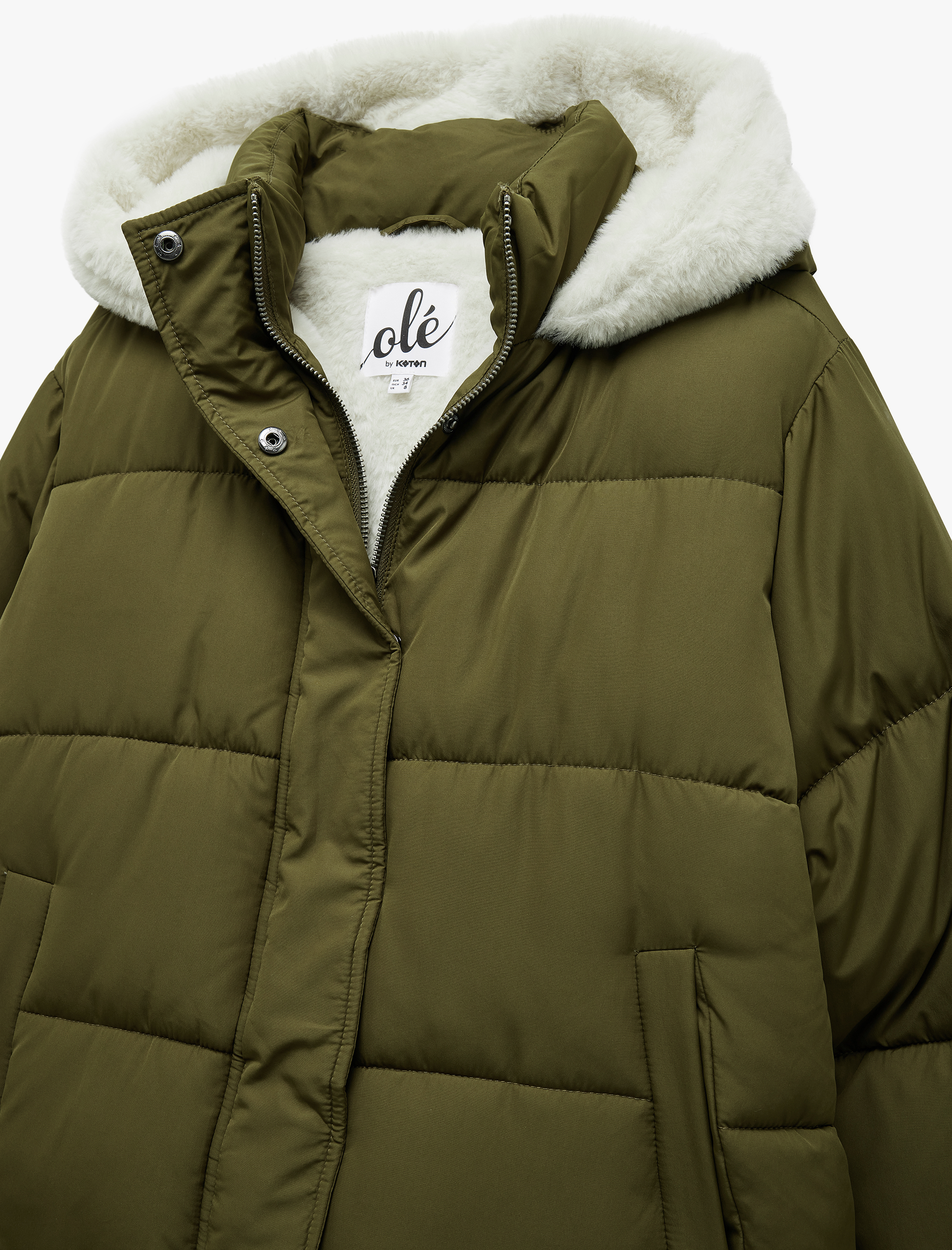   Kapüşonlu Fermuarlı İçi Peluş Çıtçıt Düğmeli Cepli Şişme Mont