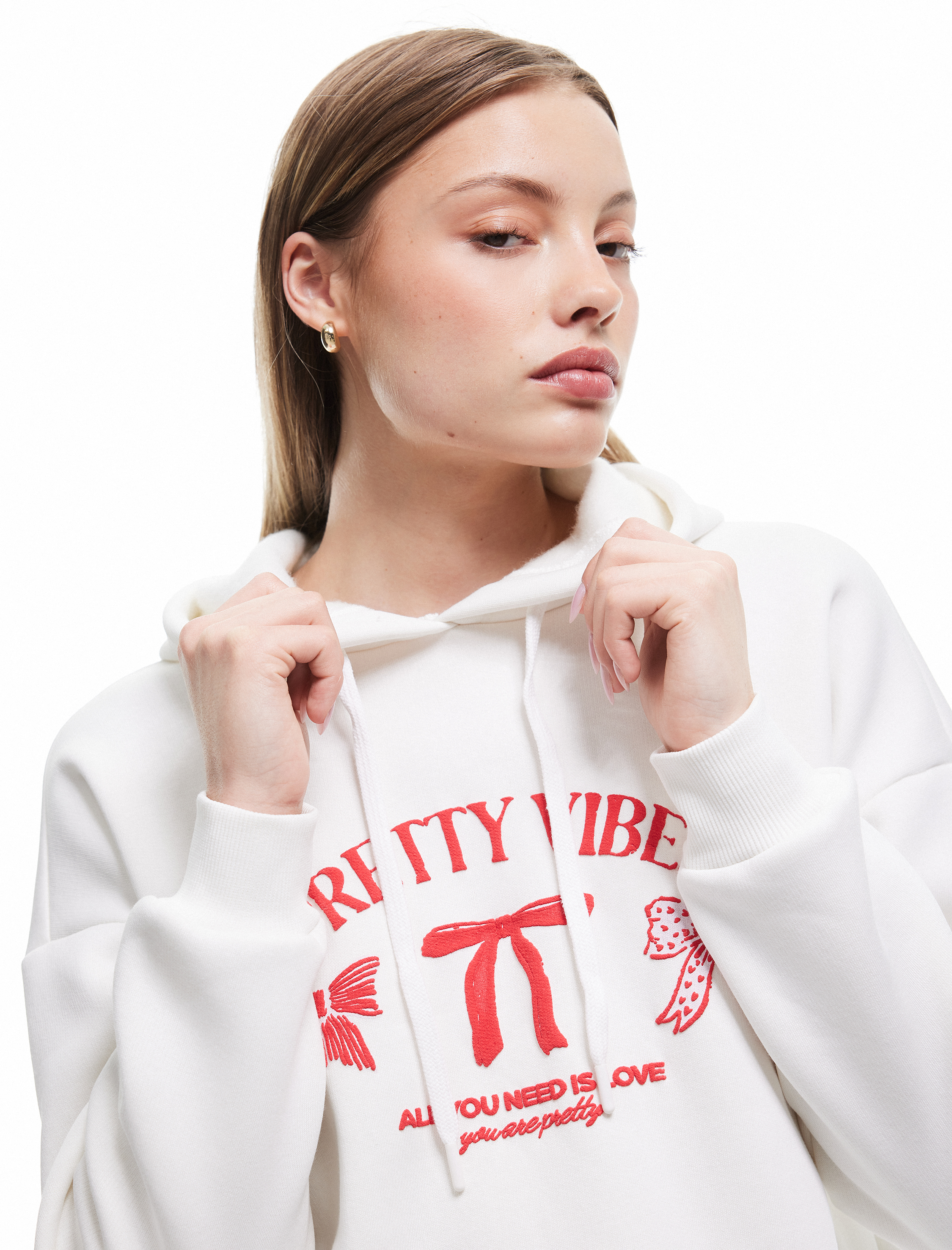   Baskılı Üç İplik Şardonlu Kapüşonlu Oversize Sweatshirt