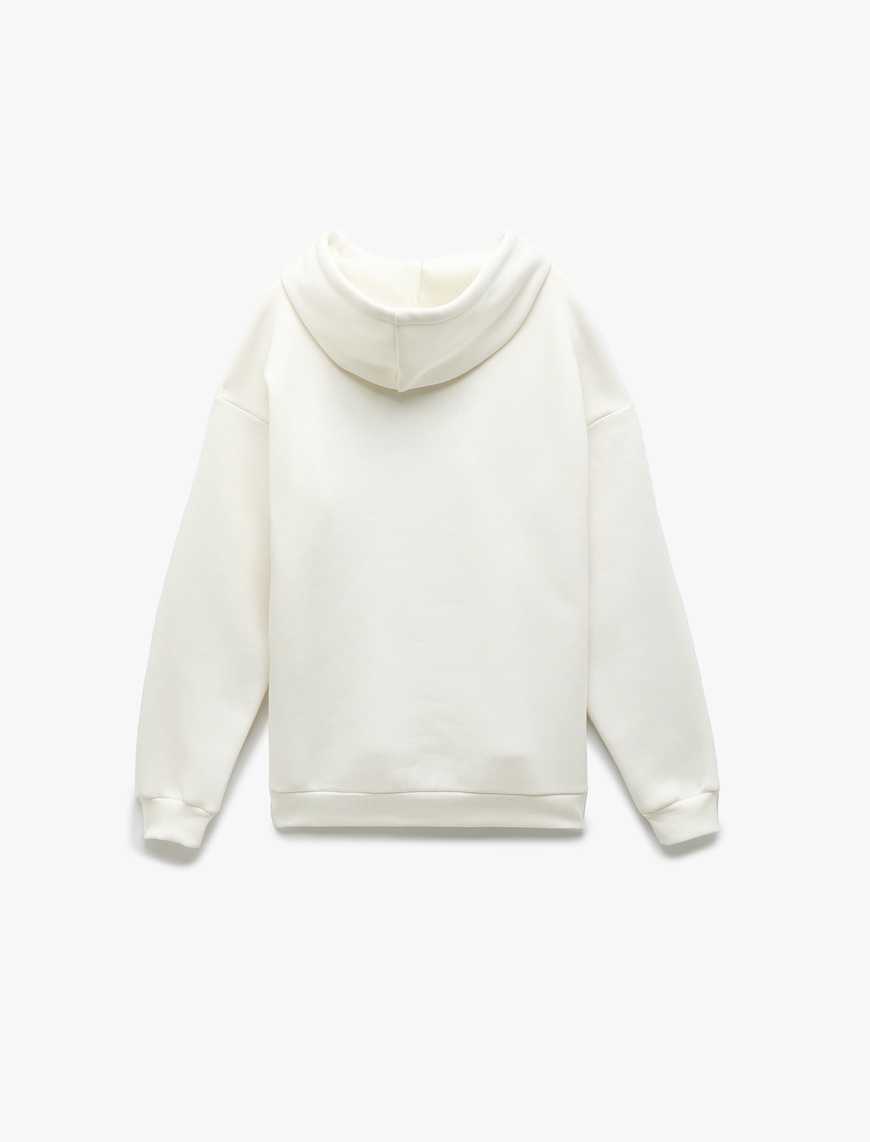   Üç İplik Şardonlu Kolej Nakış Detaylı Kapüşonlu Oversize Sweatshirt