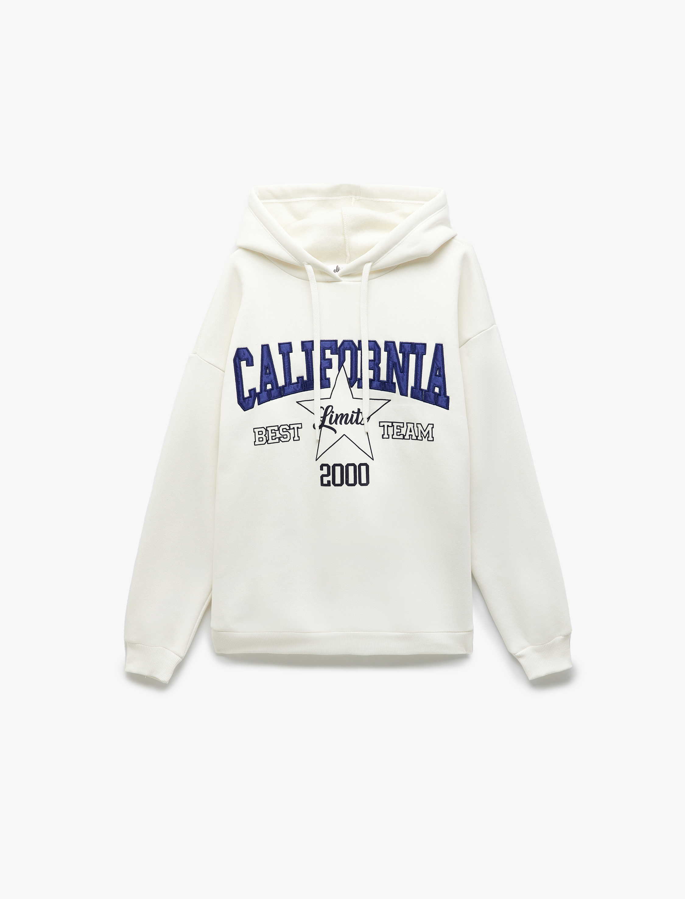 Üç İplik Şardonlu Kolej Nakış Detaylı Kapüşonlu Oversize Sweatshirt