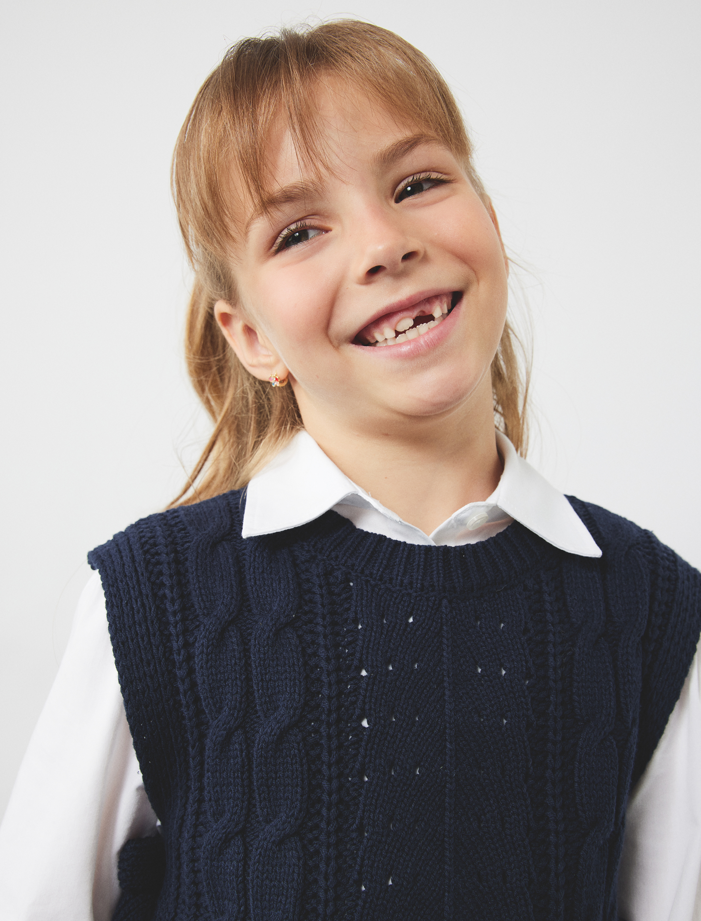  Kız Çocuk Bisiklet Yaka Kolsuz Saç Örgü Dokulu Fiyonklu Crop Süveter