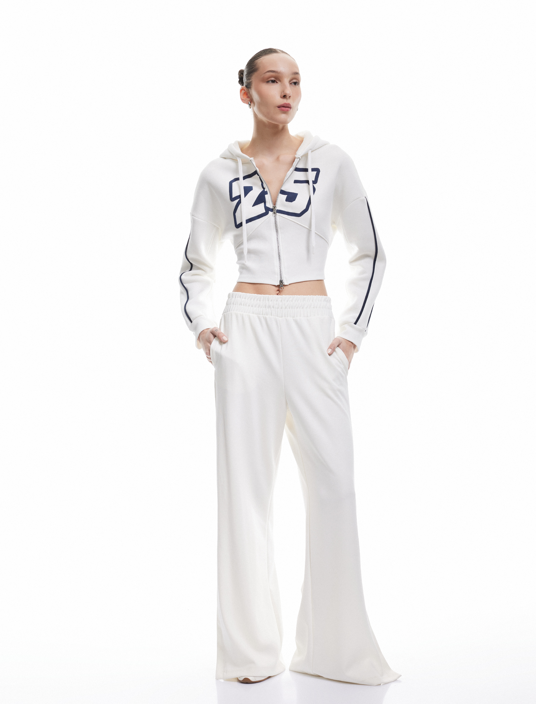   Şardonlu Fermuarlı Korse Detaylı Baskılı Kapüşonlu Sweatshirt