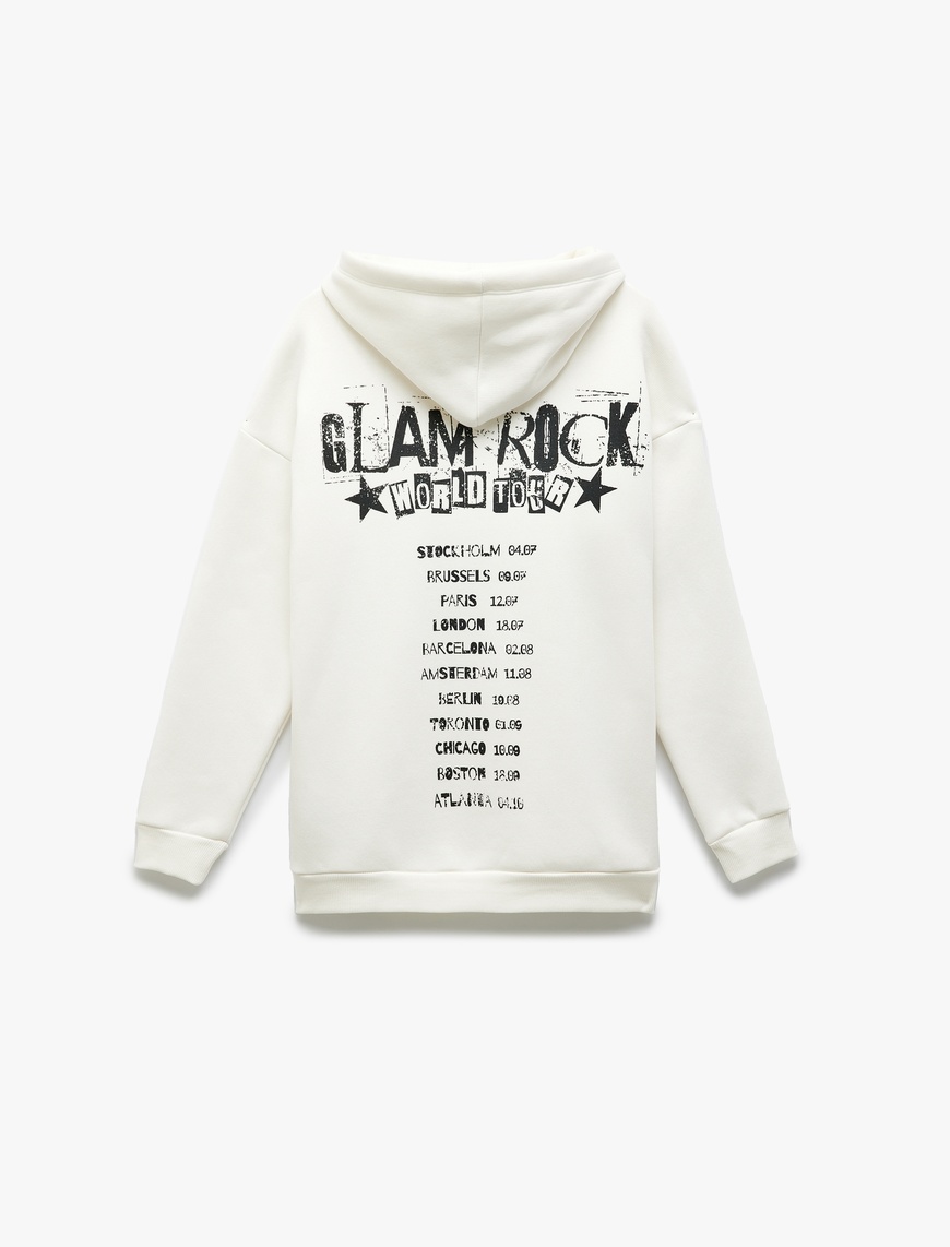   Şardonlu Kapüşonlu Arkası Baskılı Oversize Sweatshirt