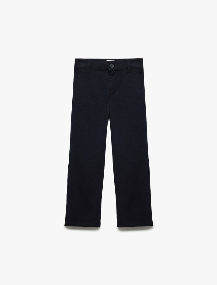 Kız Çocuk Cepli Düğme Detaylı Viskon Karışımlı Okul Pantolonu