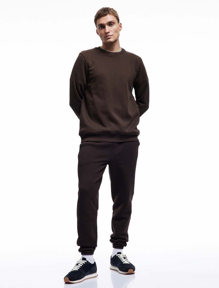  Pamuklu Uzun Kollu Şardonlu Bisiklet Yaka Erkek Basic Sweatshirt