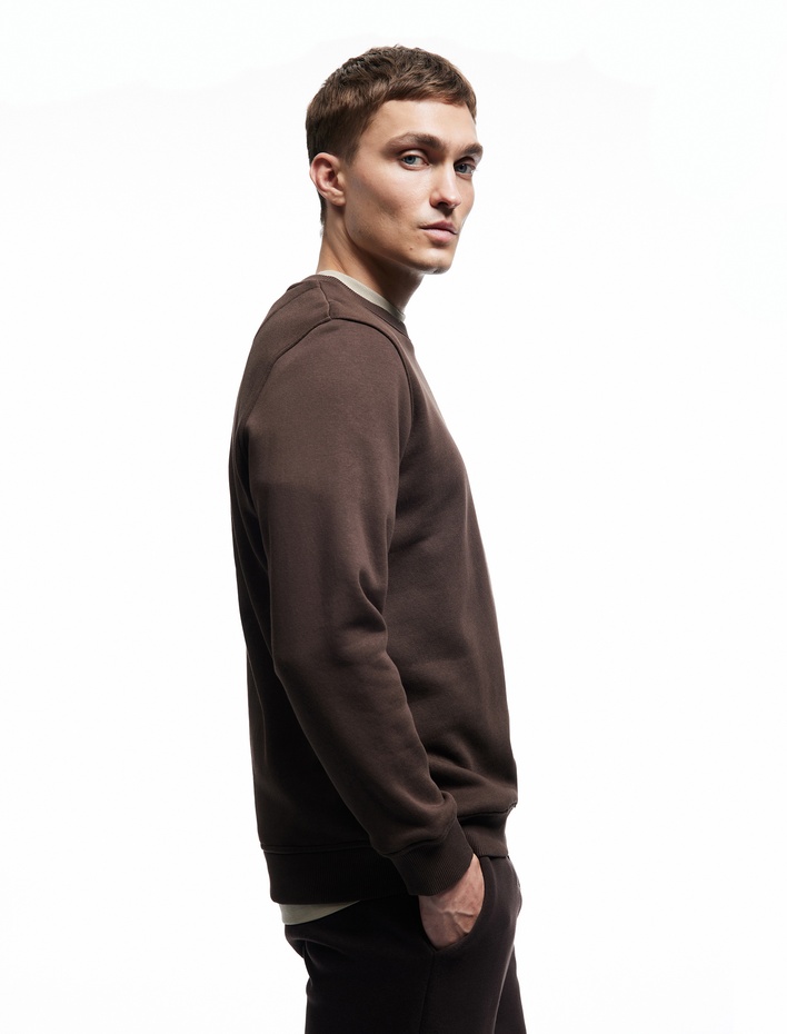  Pamuklu Uzun Kollu Şardonlu Bisiklet Yaka Erkek Basic Sweatshirt