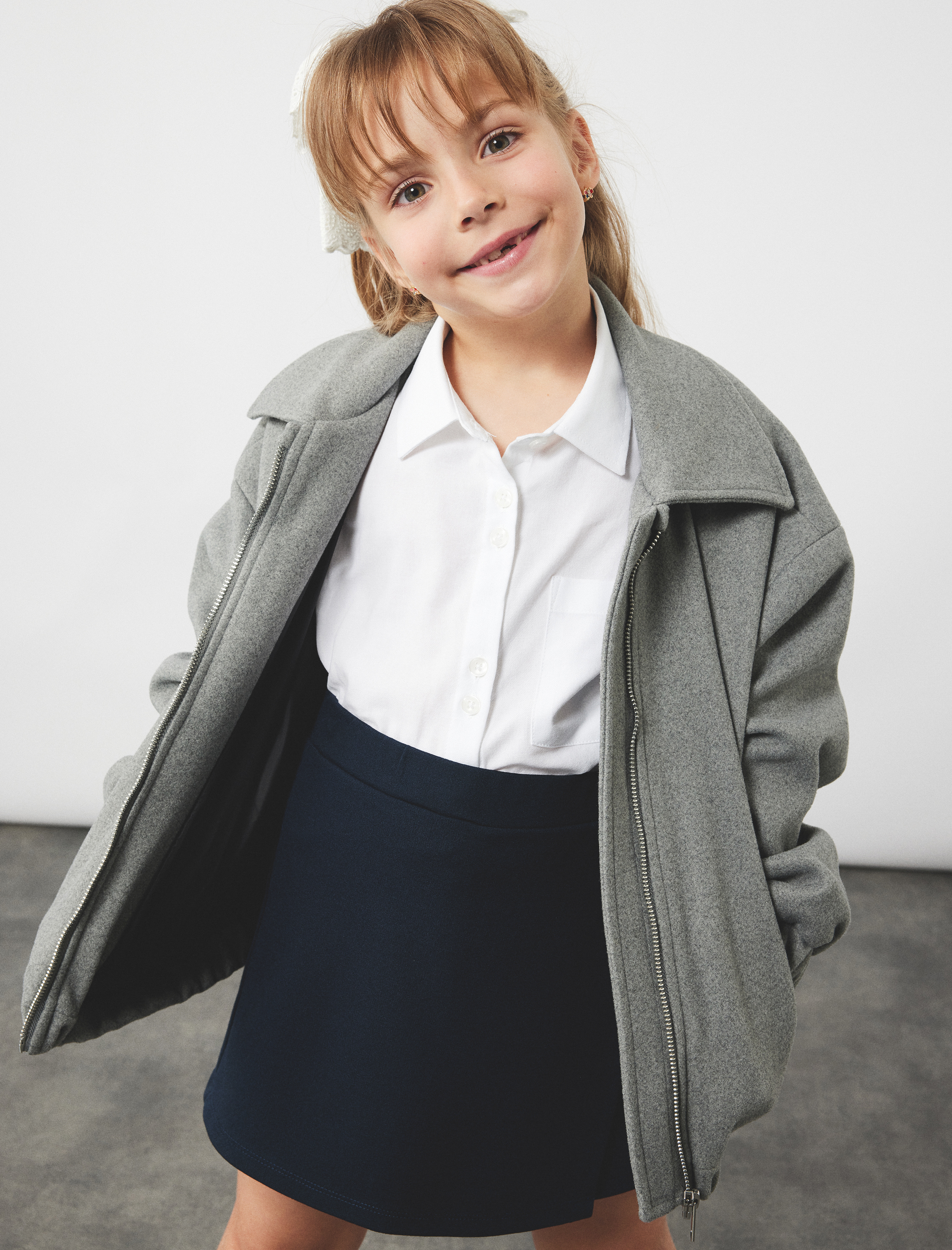 Kız Çocuk Pamuklu Uzun Kollu Cep Detaylı Basic Okul Gömleği