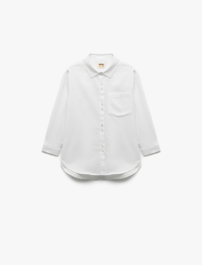 Kız Çocuk Pamuklu Uzun Kollu Cep Detaylı Basic Okul Gömleği