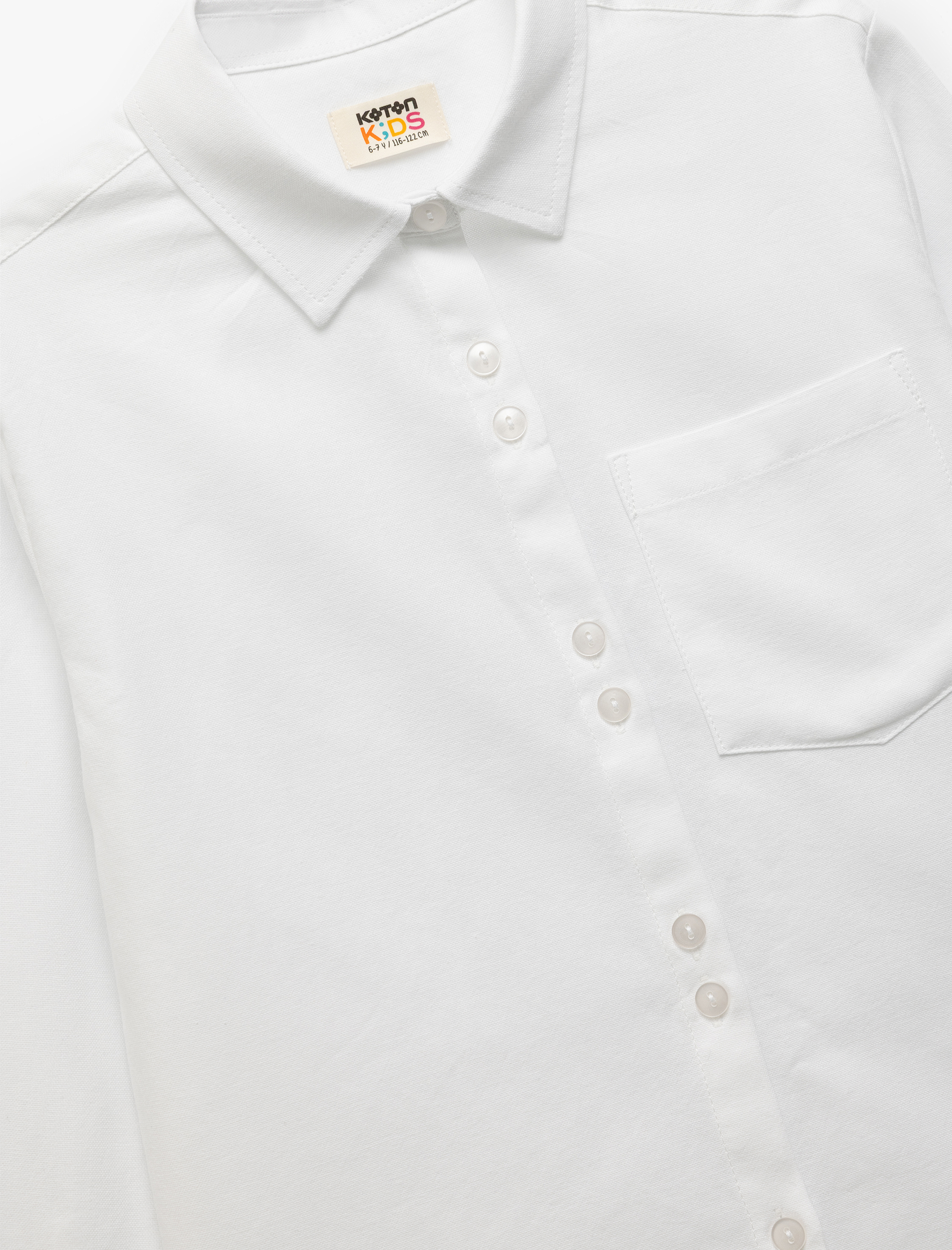 Kız Çocuk Pamuklu Uzun Kollu Cep Detaylı Basic Okul Gömleği