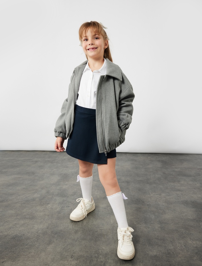 Kız Çocuk Beli Lastikli Viskon Karışımlı Basic Okul Şort Eteği