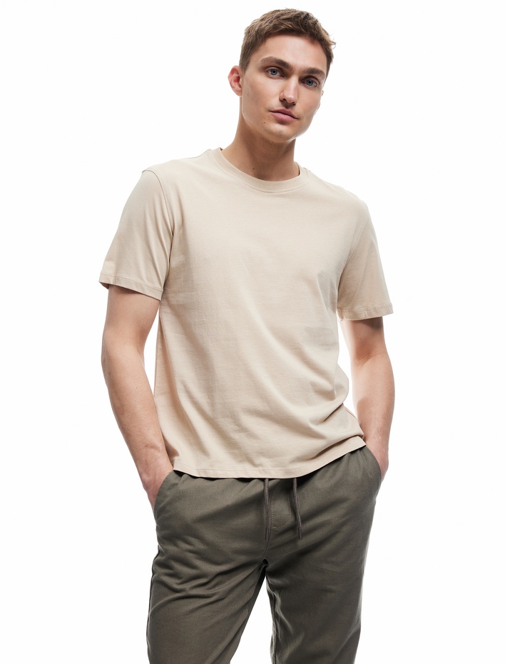  Pamuklu Kısa Kollu Bisiklet Yaka Slim Fit Erkek Basic Tişört