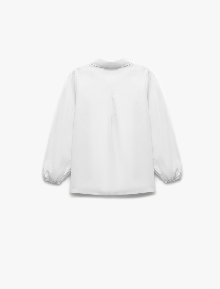 Kız Çocuk Pamuklu Uzun Kollu Fiyonk Detaylı Bebe Yaka Okul Gömleği