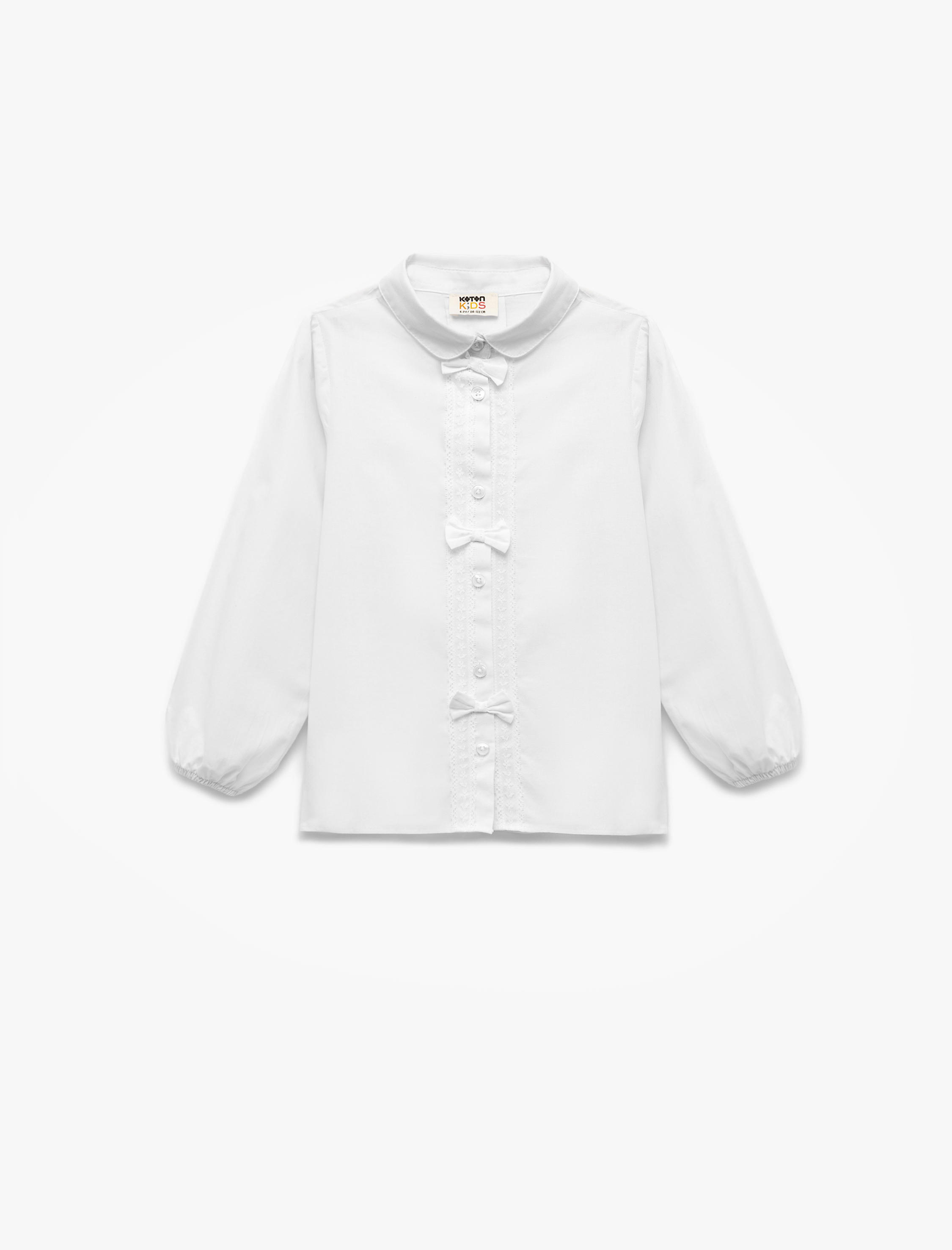  Kız Çocuk Pamuklu Uzun Kollu Fiyonk Detaylı Bebe Yaka Okul Gömleği