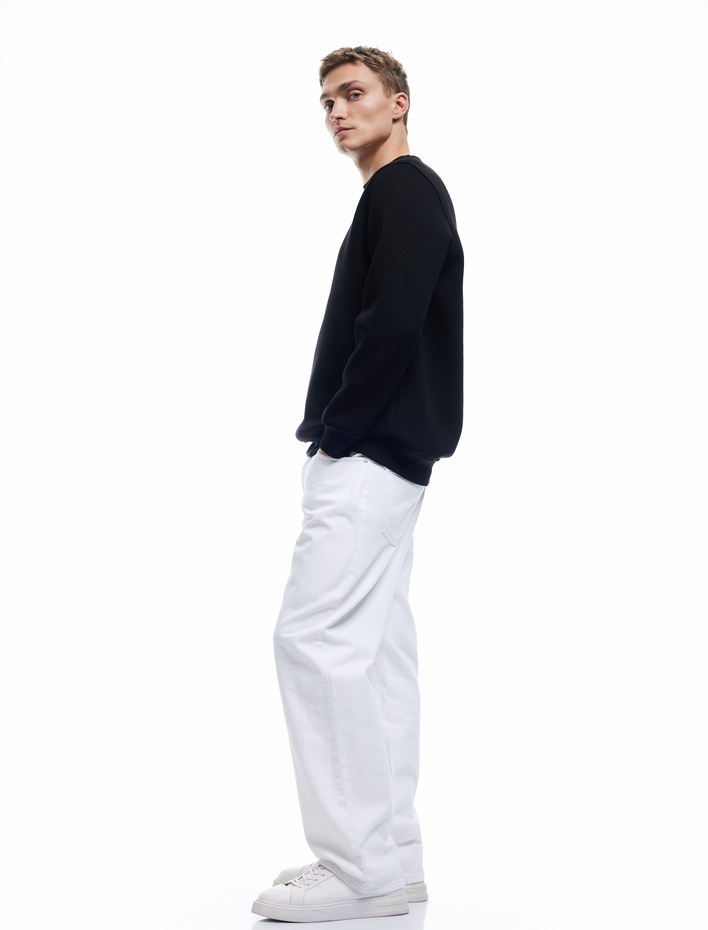  Pamuklu Uzun Kollu Şardonlu Bisiklet Yaka Erkek Basic Sweatshirt