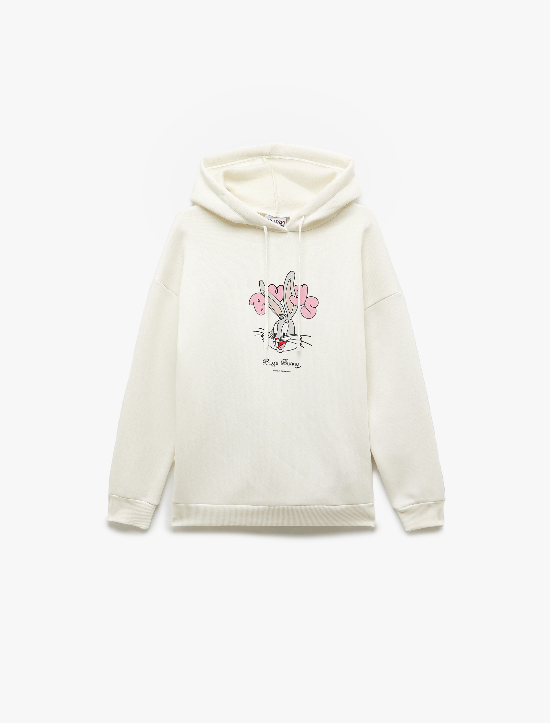   Bugs Bunny Lisanslı Arkası Baskılı Şardonlu Uzun Kollu Kapüşonlu Oversize Sweatshirt