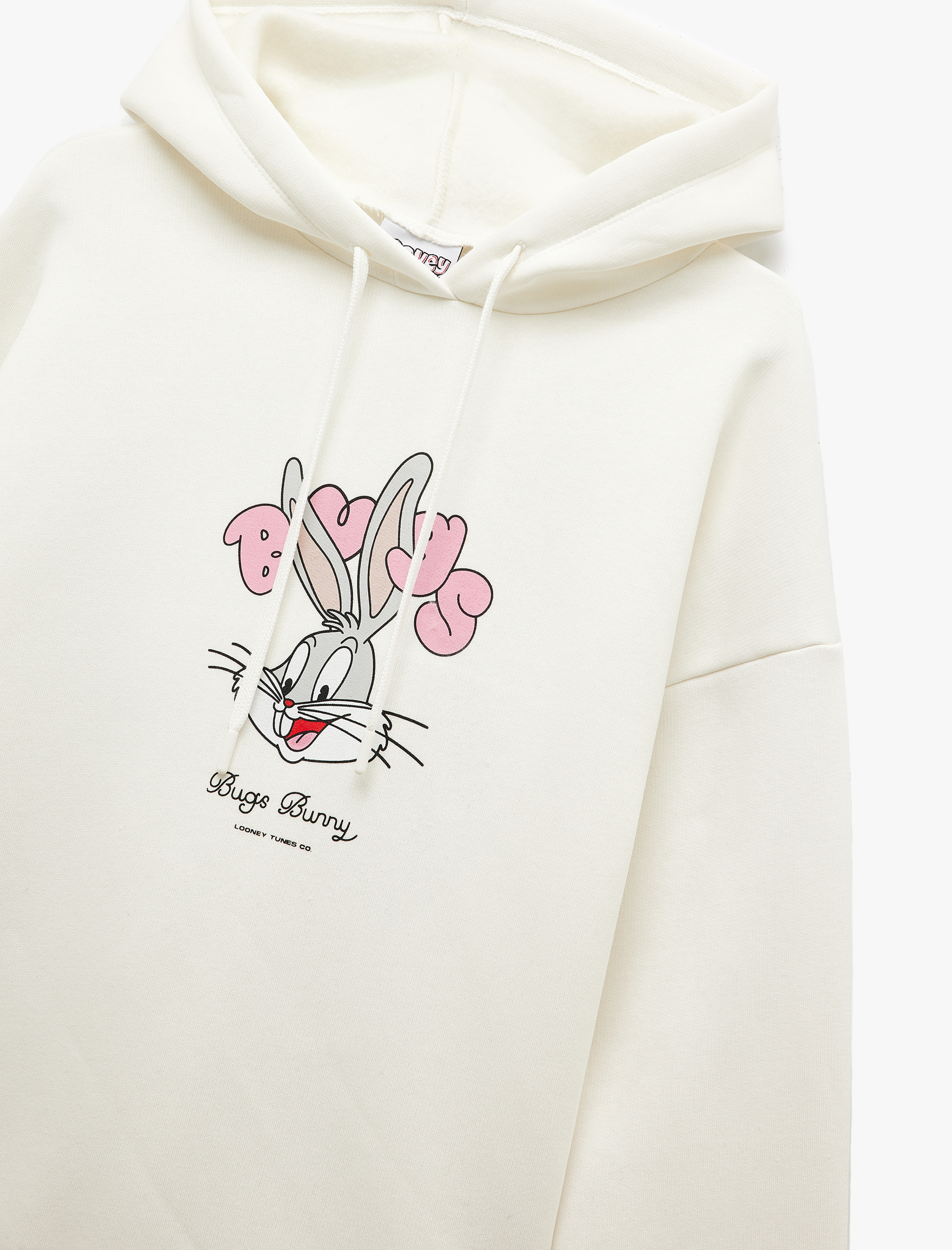   Bugs Bunny Lisanslı Arkası Baskılı Şardonlu Uzun Kollu Kapüşonlu Oversize Sweatshirt